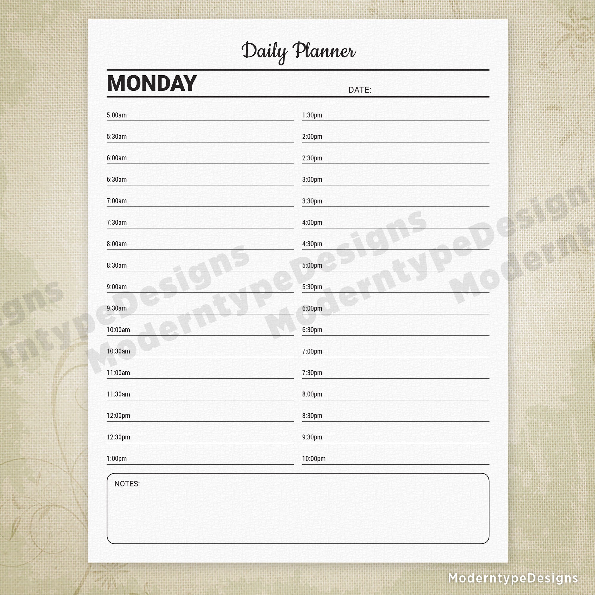 Daily Planner Printable with Lines