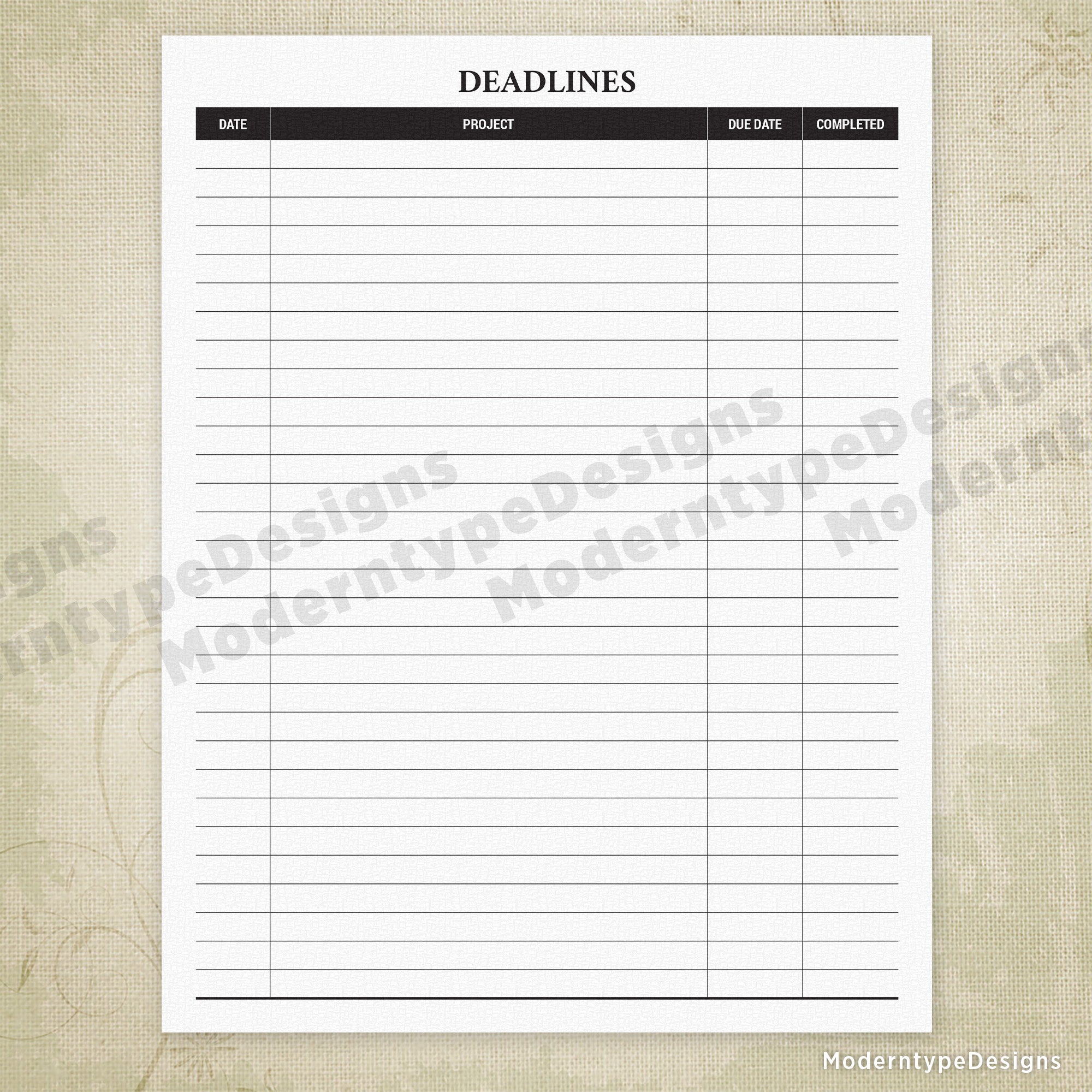 Deadlines Printable
