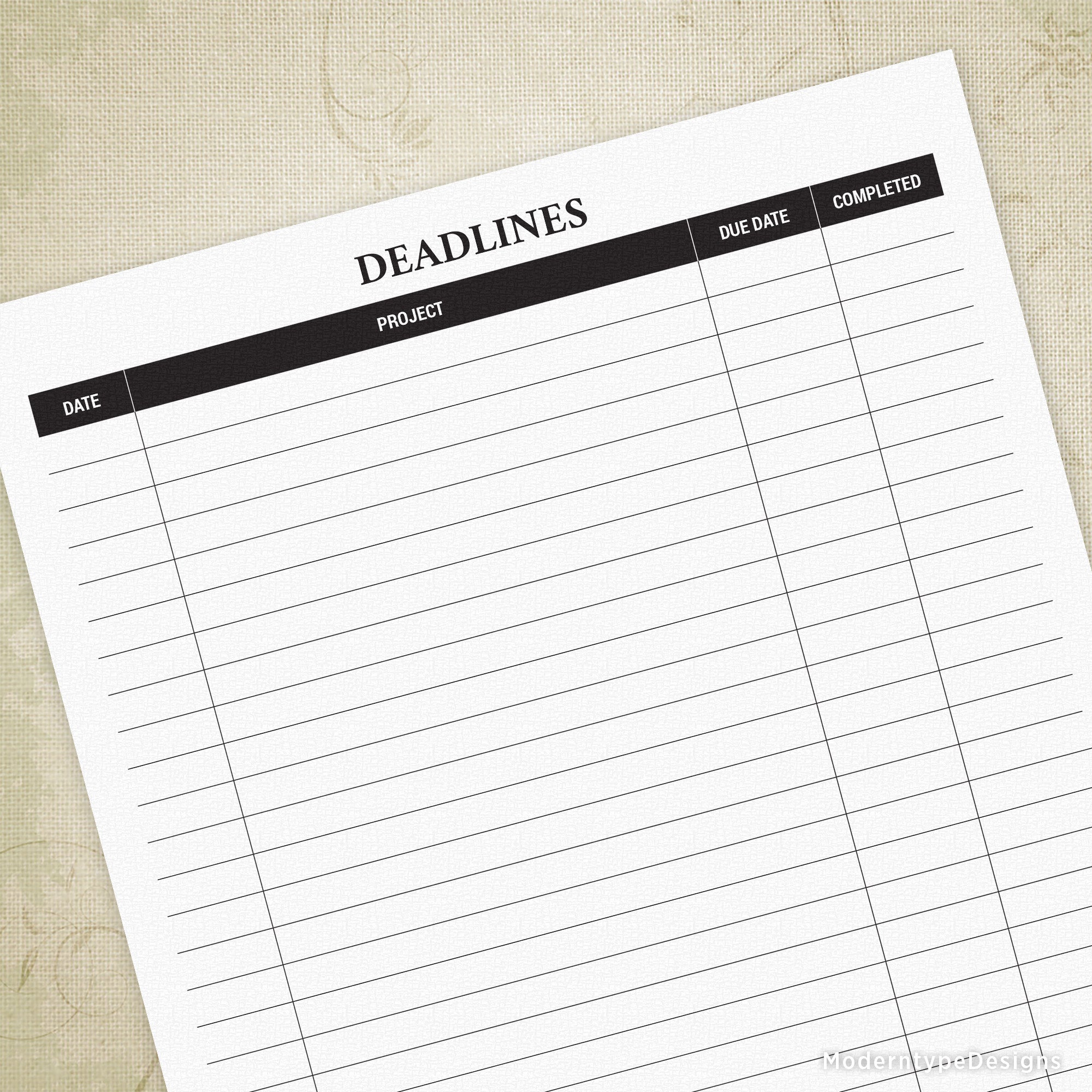 Stay on top of your schedule with the Deadlines Printable tracker PDF.