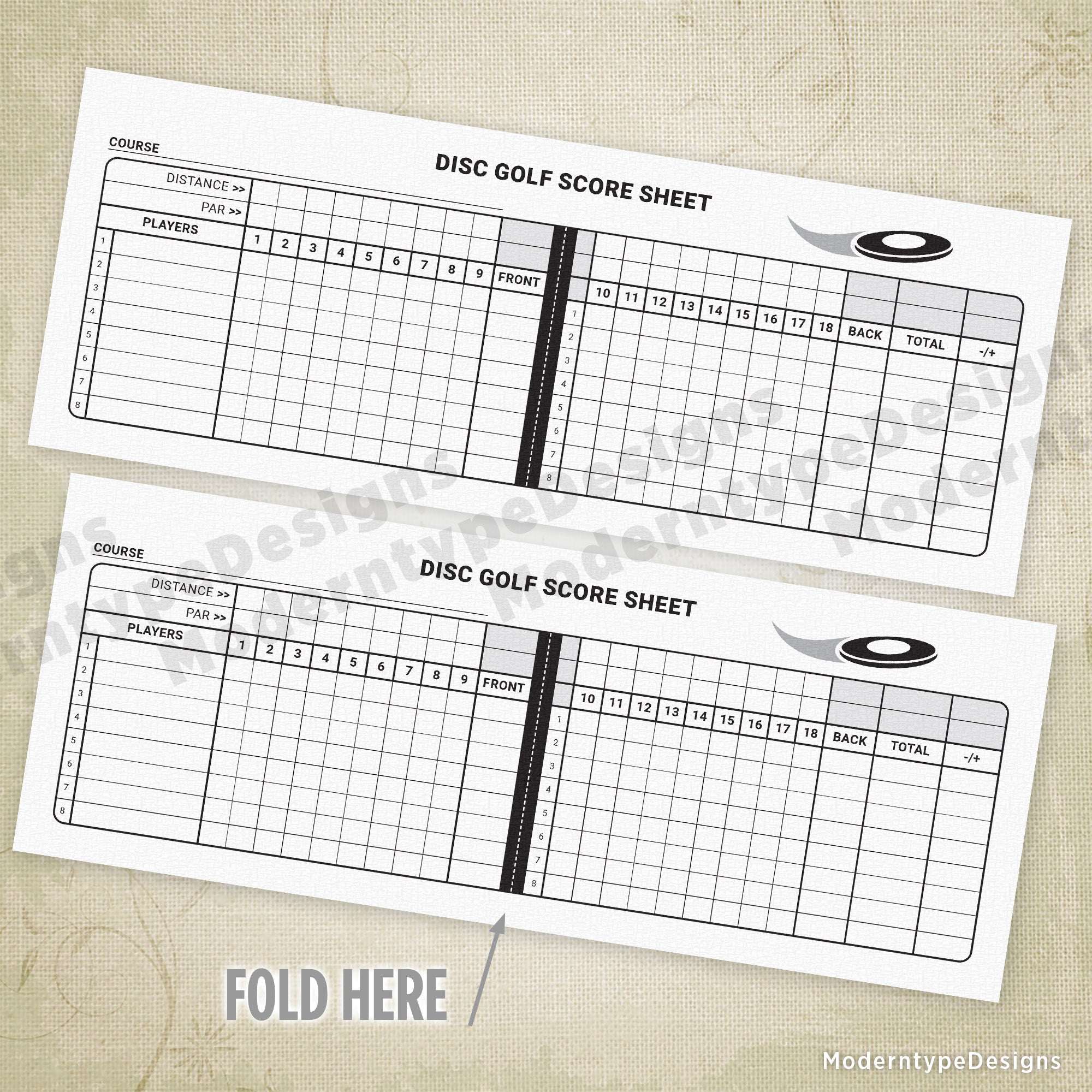 Disc Golf Scoring Sheet Printable, 2 Games