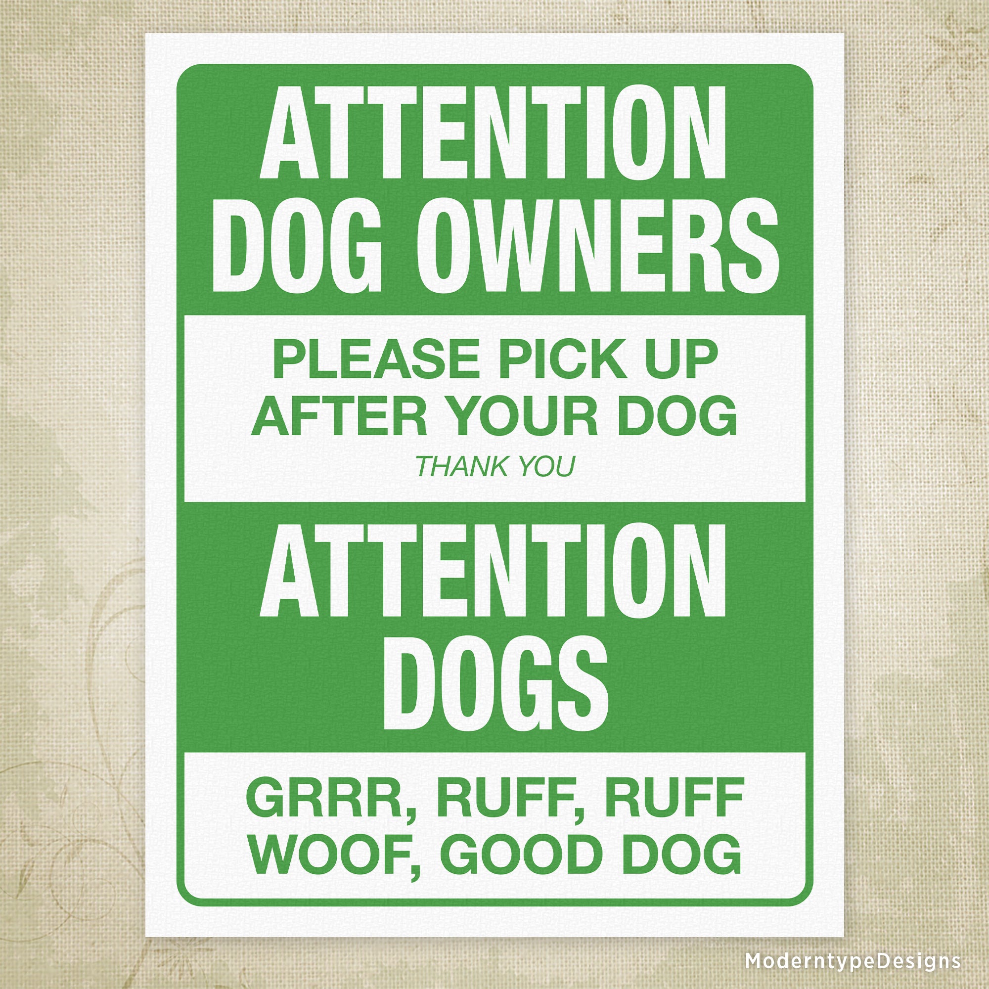 Attention Dogs and Owners Printable Sign