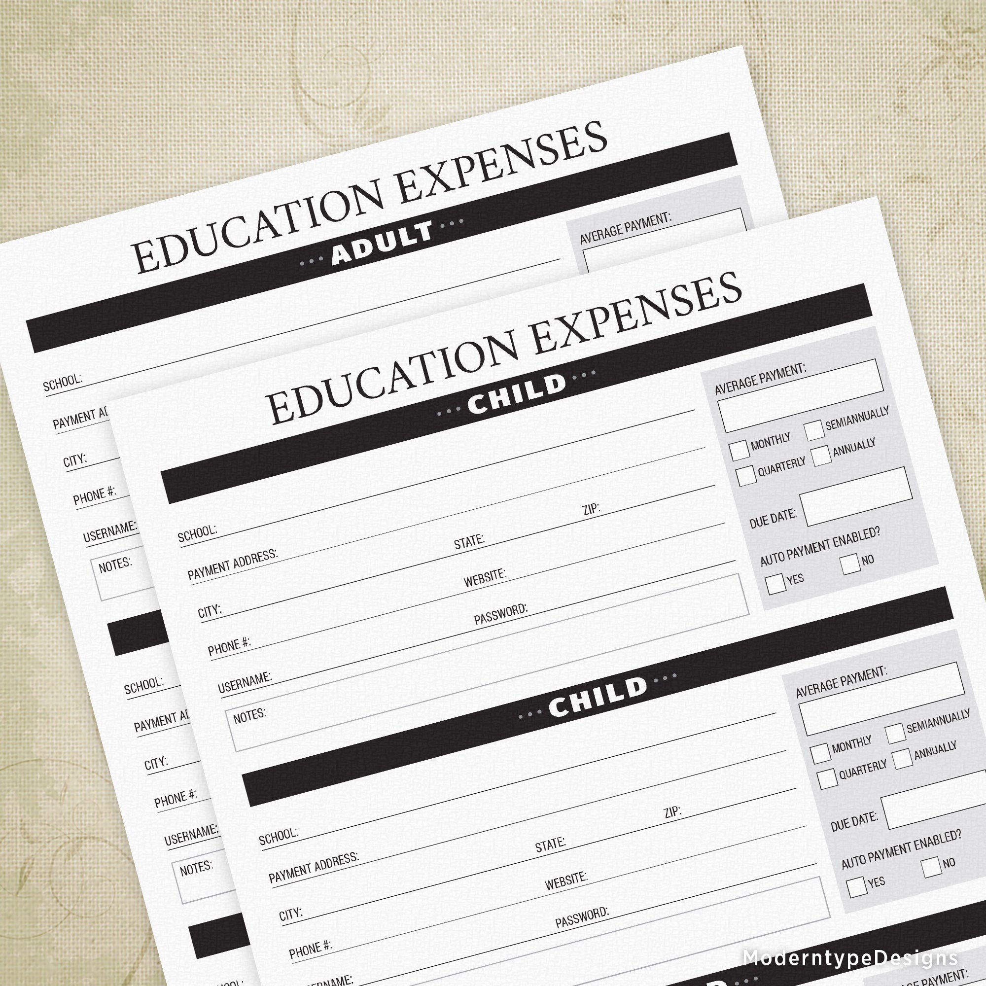 education expenses printable - end of life