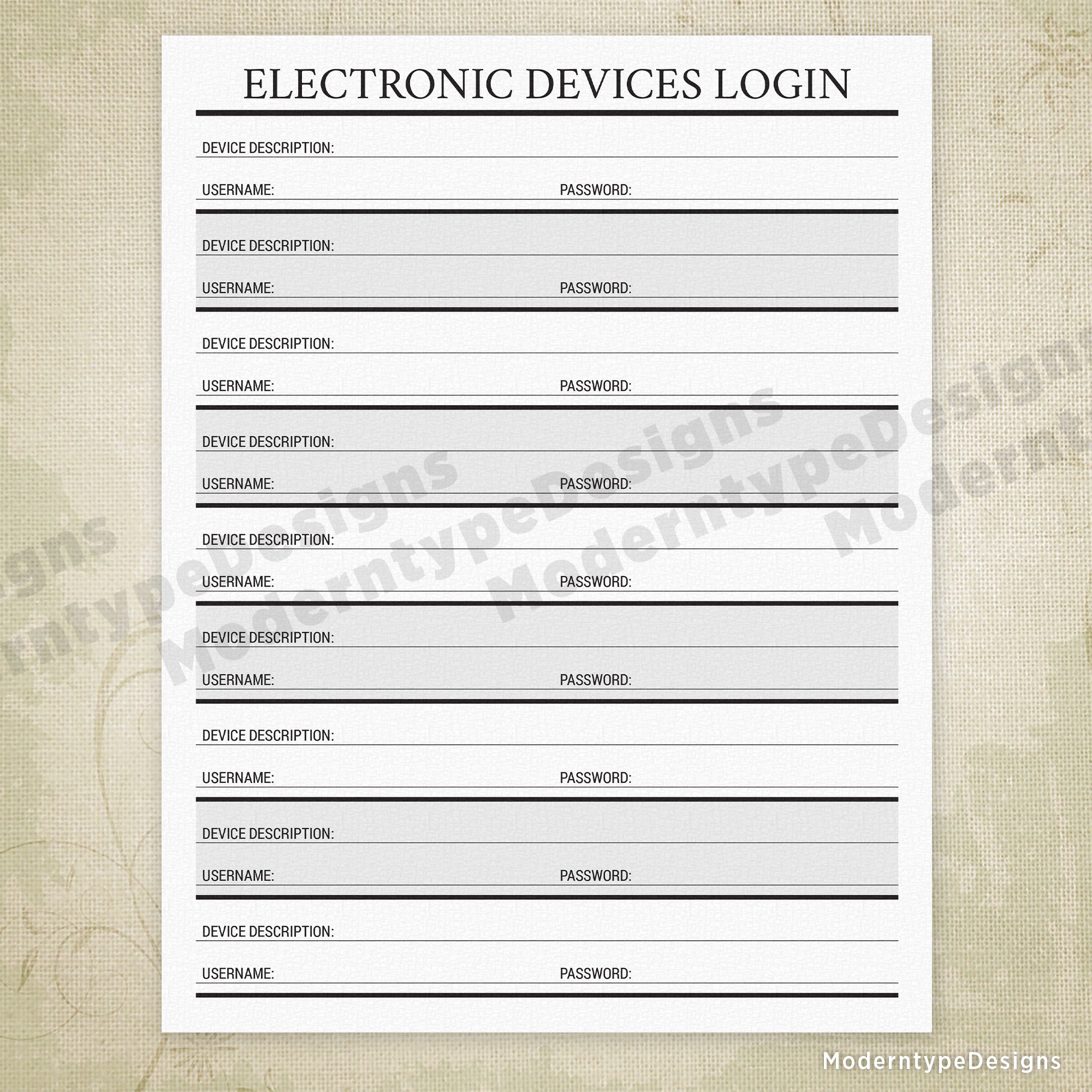 Electronic Devices Login Printable - End of Life