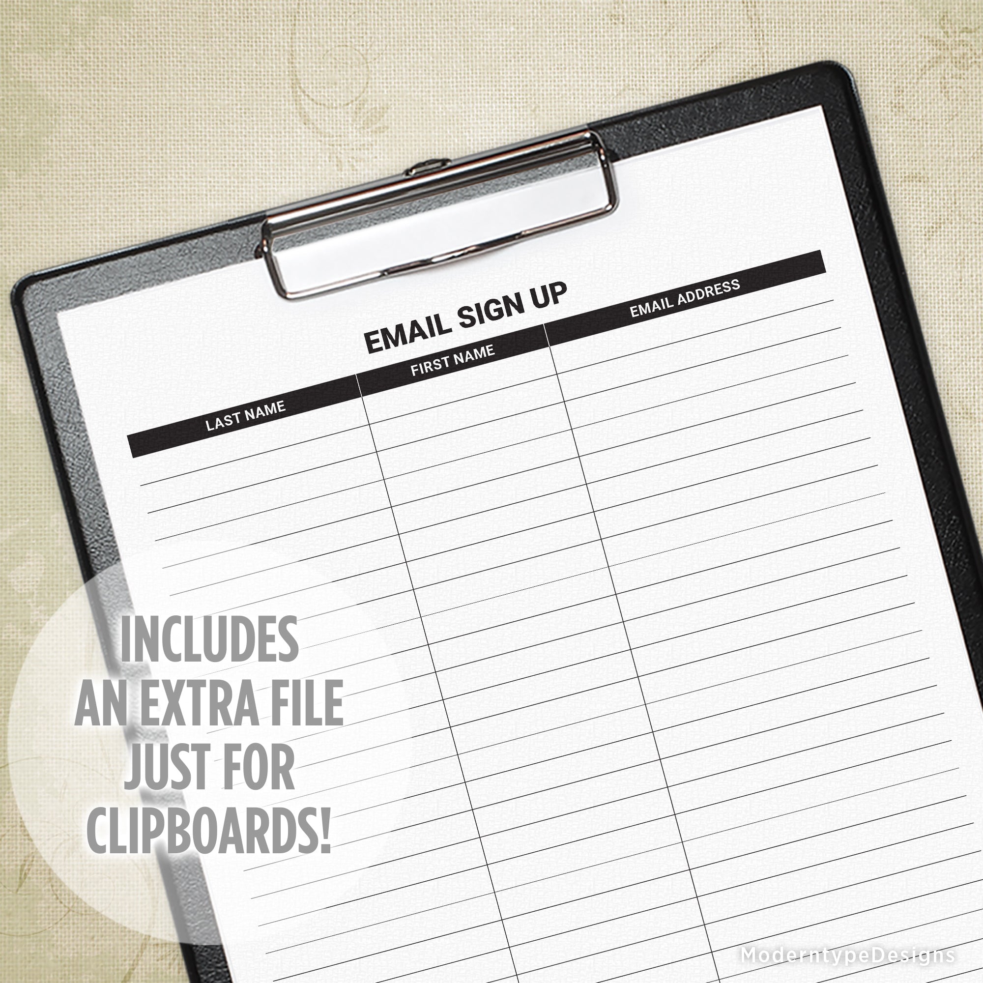 Email Sign Up Sheet Printable for Clipboard