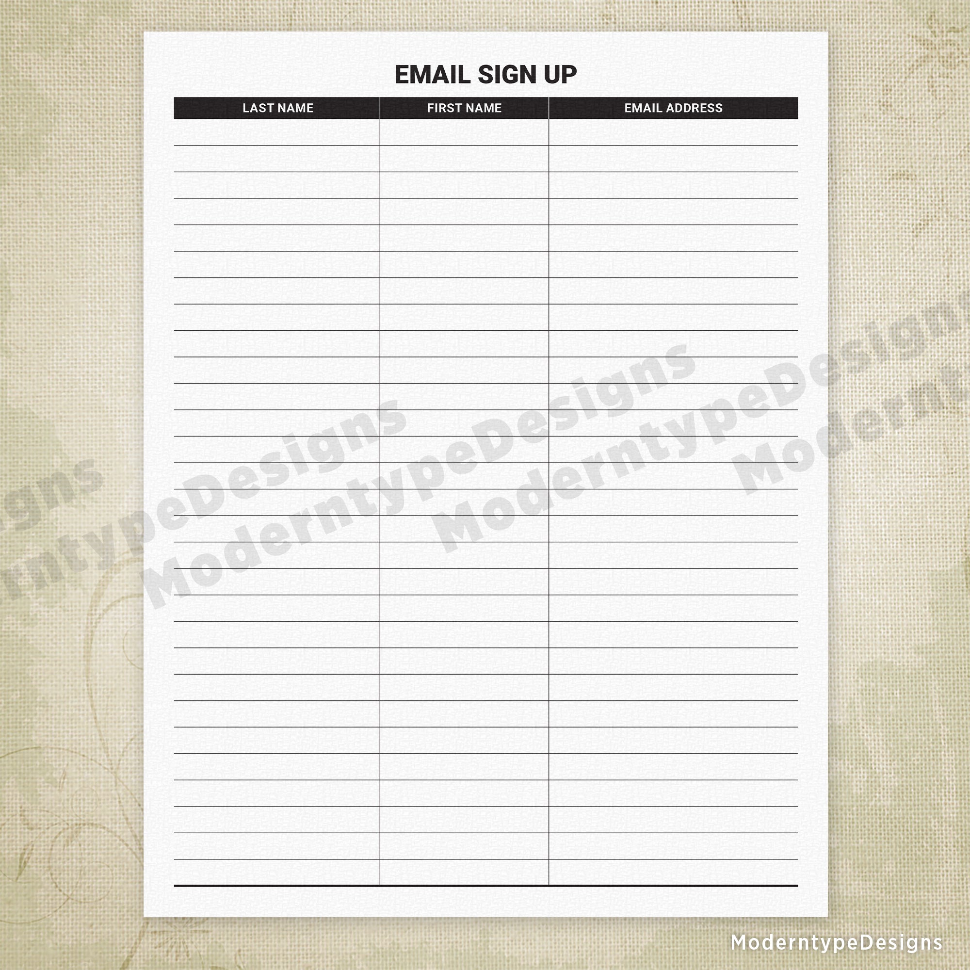 Email Sign Up Sheet Printable for Clipboard