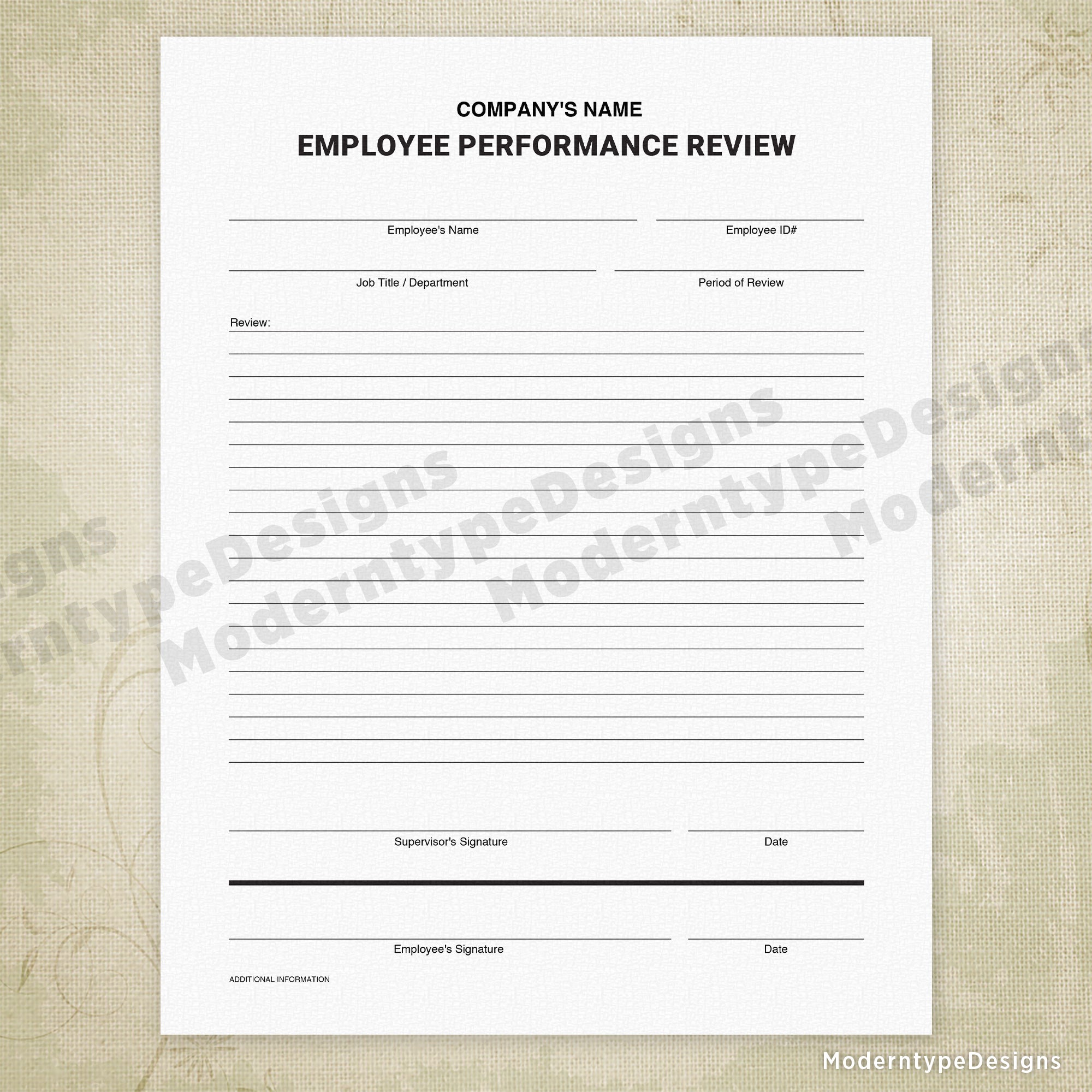 Employee Performance Review Printable, Personalized