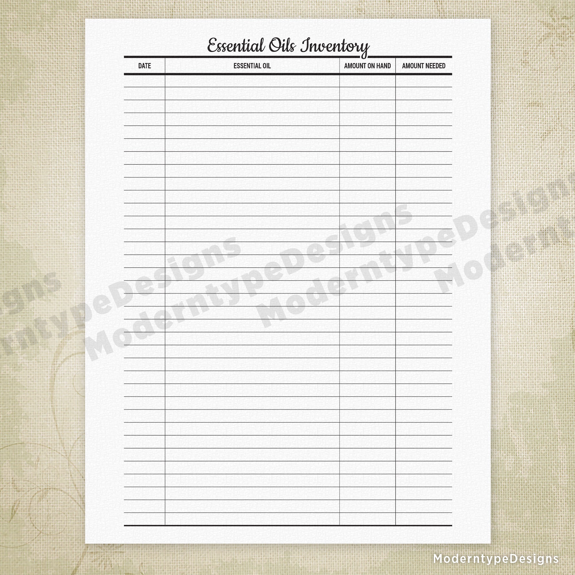 Essential Oils Inventory Printable