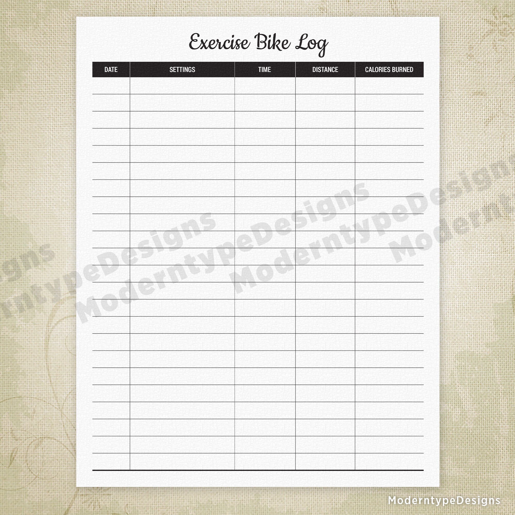Exercise Bike Log Printable