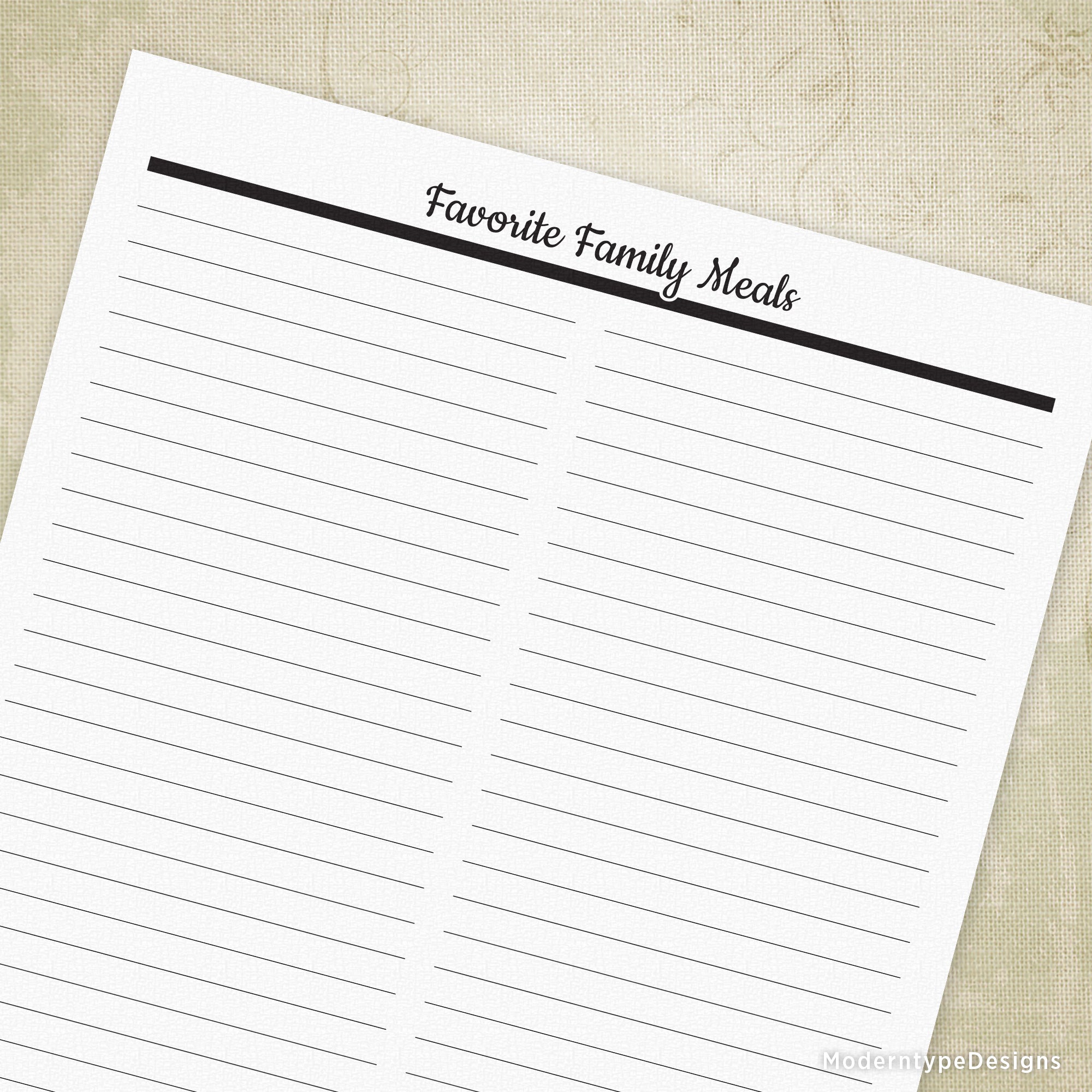 This is a PDF Favorite Family Meals Planner Form digital download. Use this printable to keep a list of meals that you want to make, but can never remember what they are!