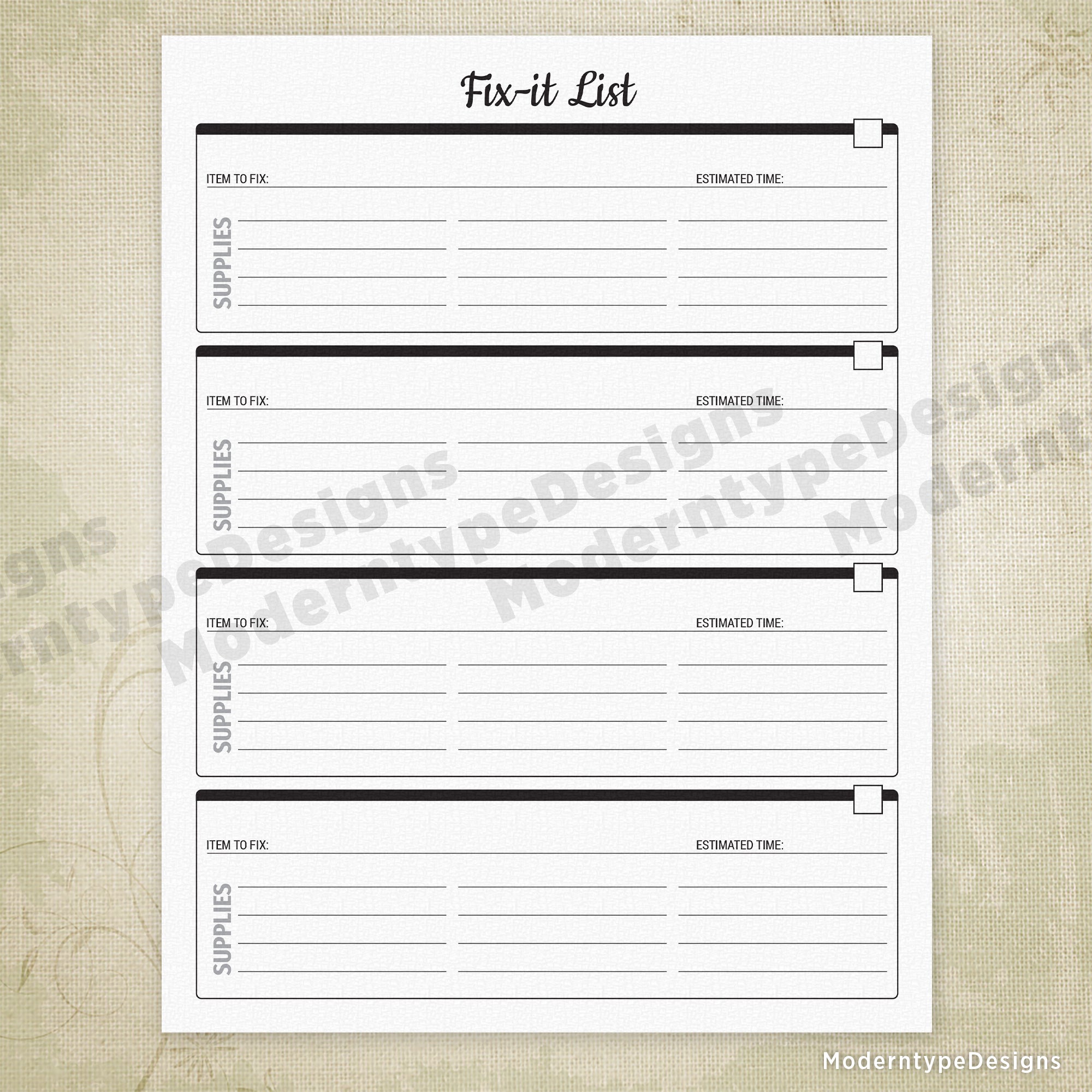 Fix-it List Printable