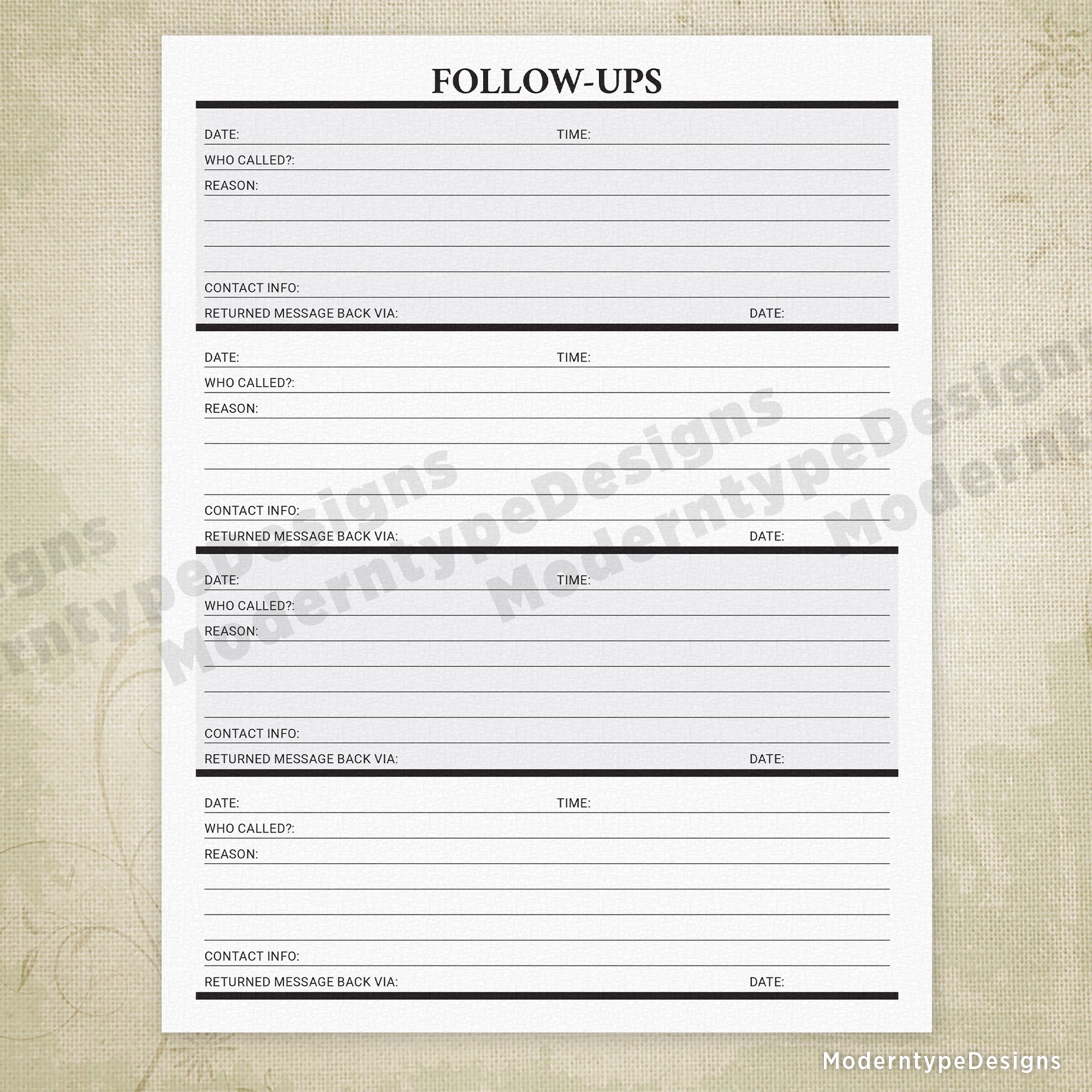 Follow-Ups Log Printable