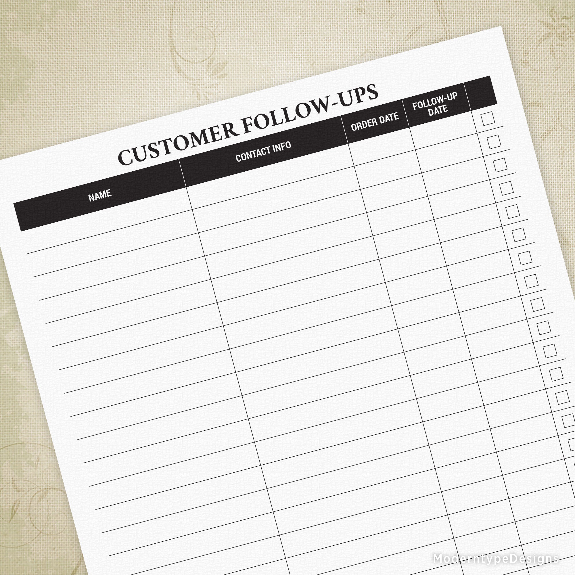 Go right down the line and check off the customers you have followed up with on this Customer Follow-Ups Printable PDF.