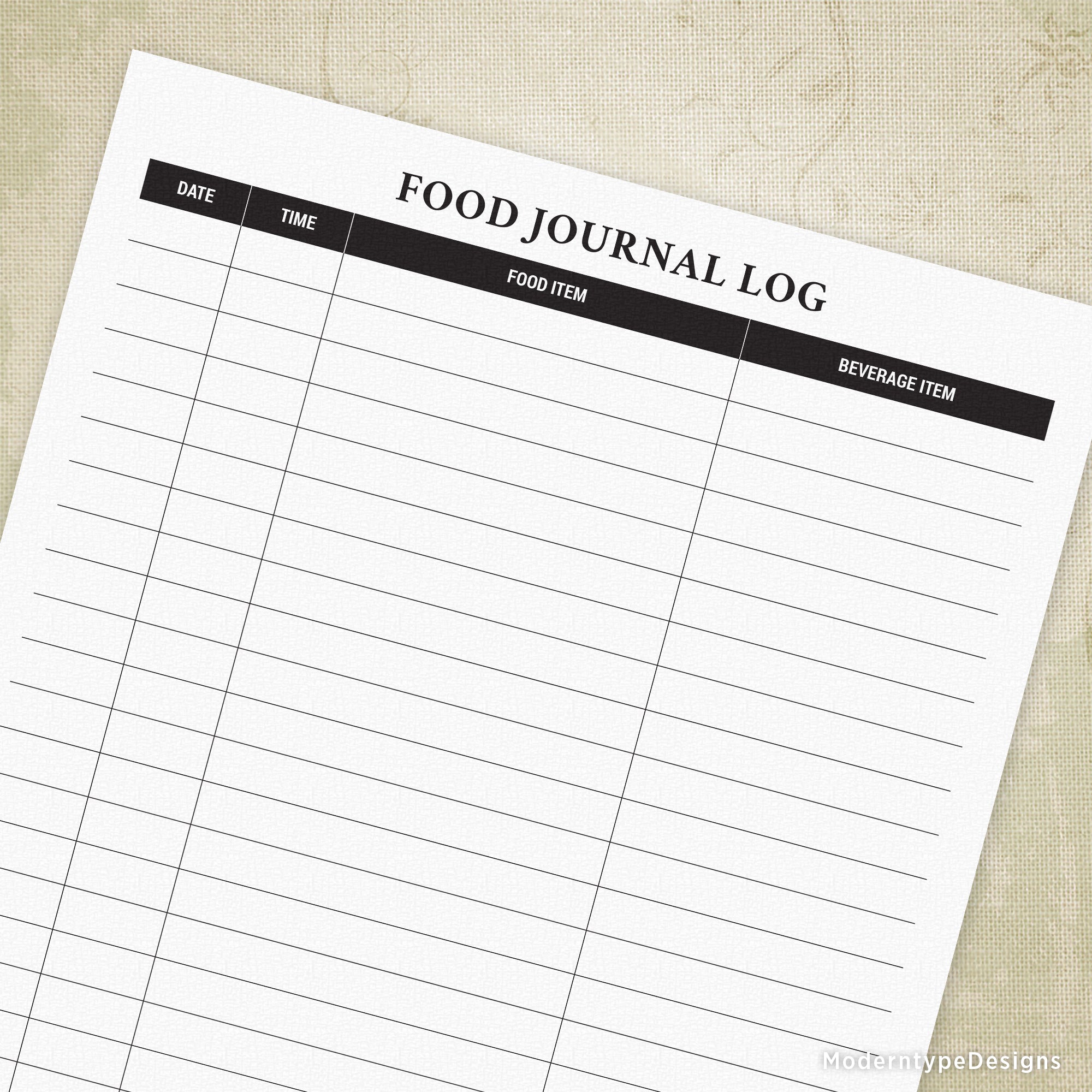 This is a PDF Food Journal Log printable. Write out your daily food and beverage intake with this easy-to-use form.