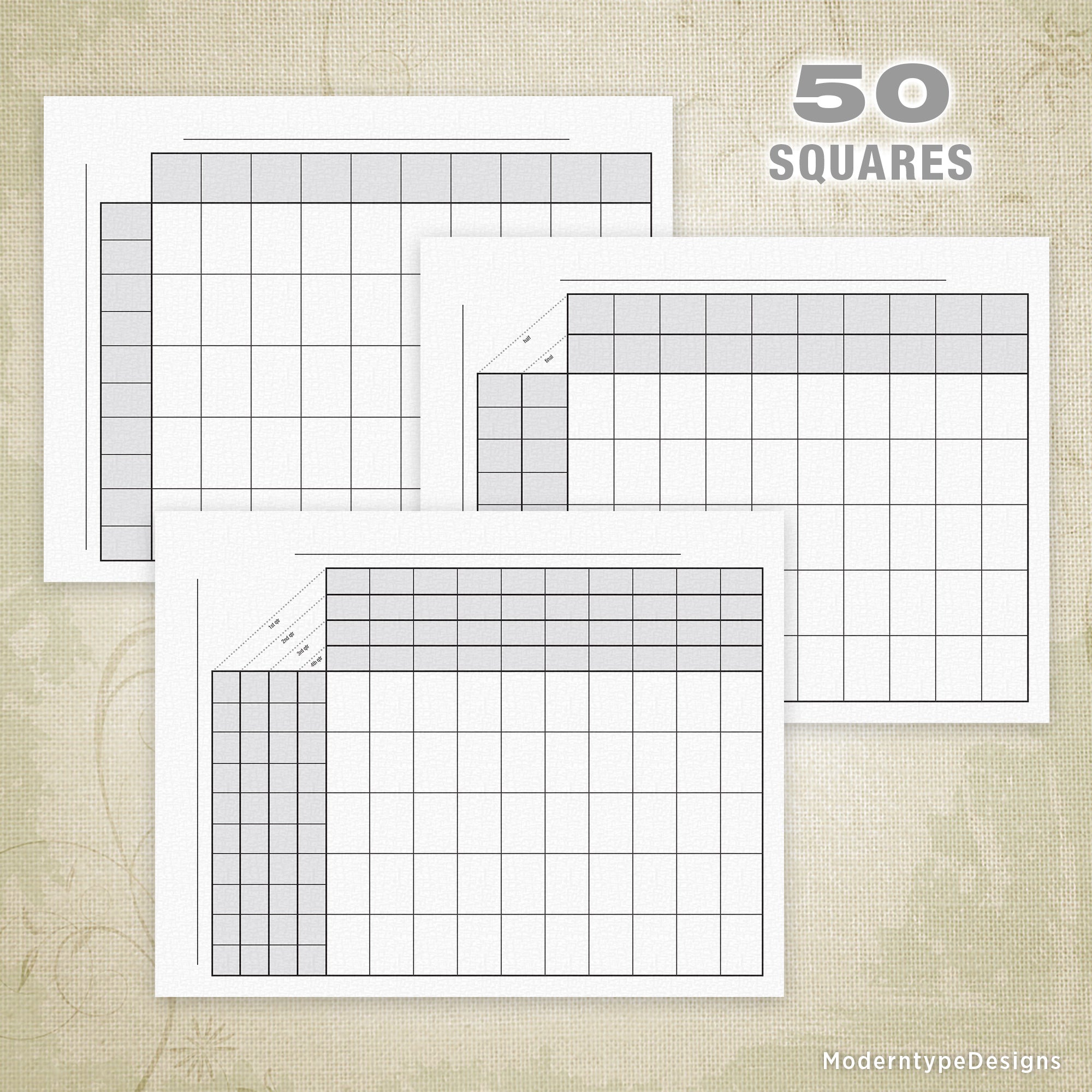 Football Sports Pool Squares Printable Bundle