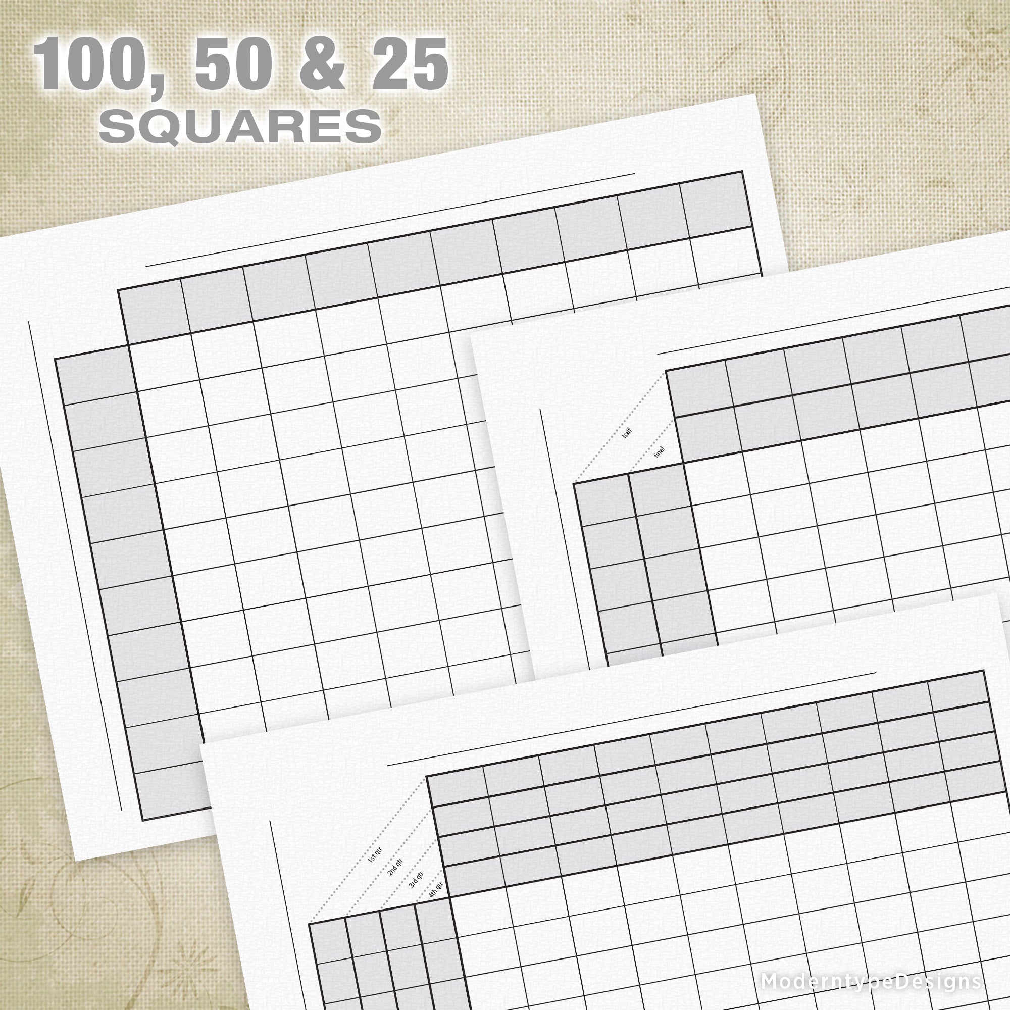 This is for 3 sets of printable PDF football and sports squares, and pool forms. Make running the office football pool a breeze no matter how many squares you need!