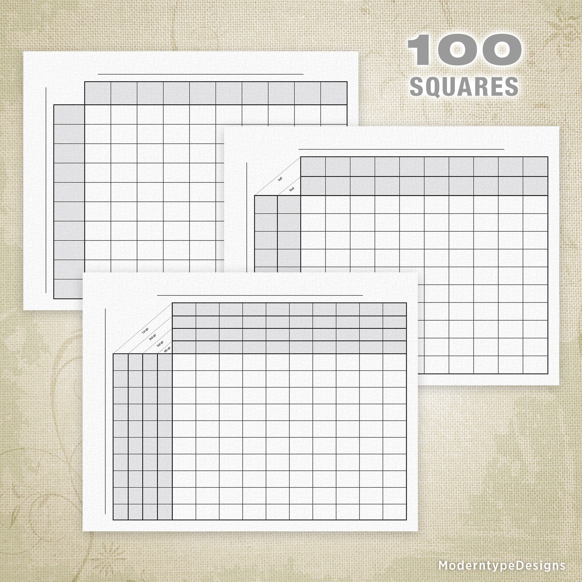 This is for 1 set of 100 Football Sports Pool Squares Printable pool forms. Make running the office football pool a breeze no matter how many grid squares you need!