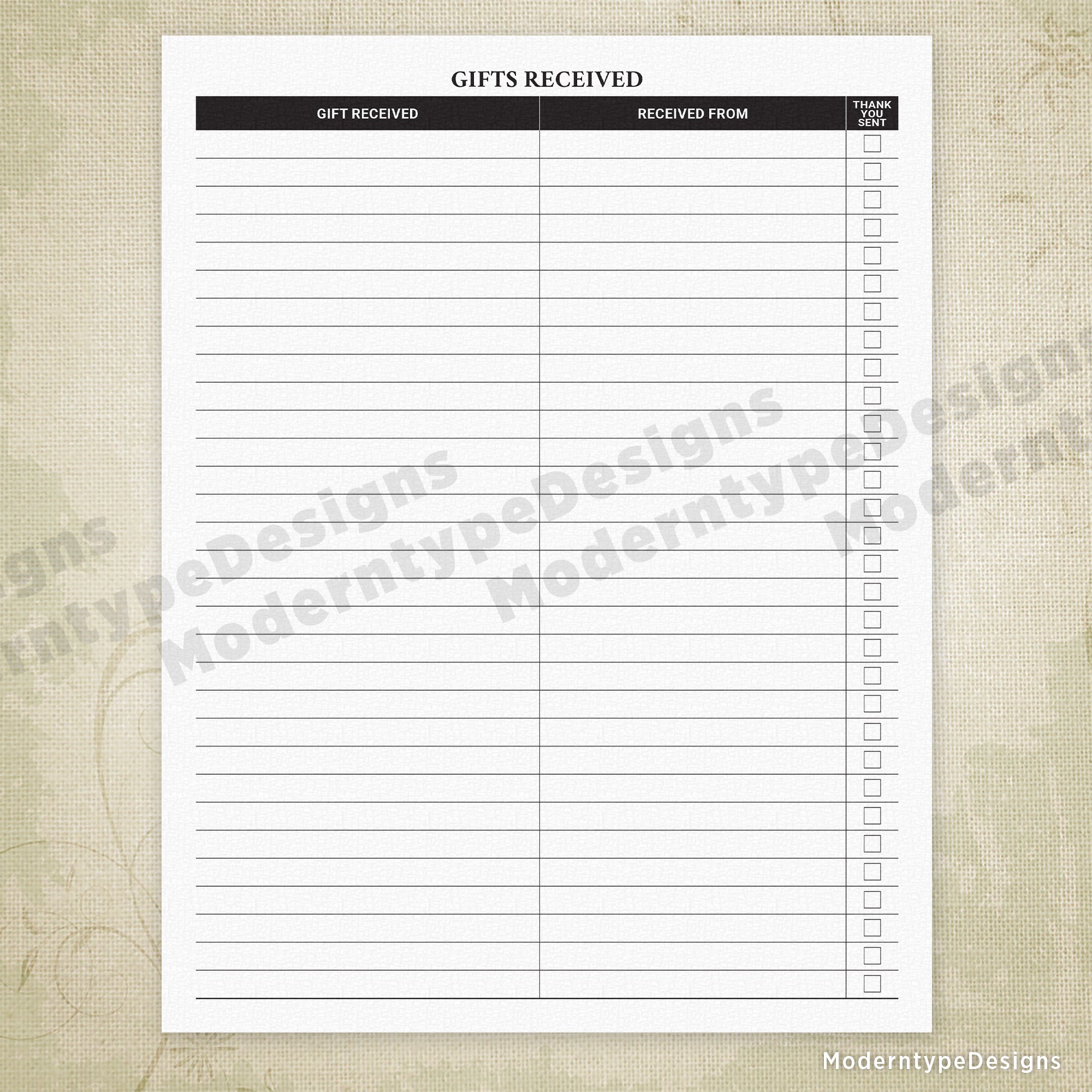 Gifts Received Printable Form