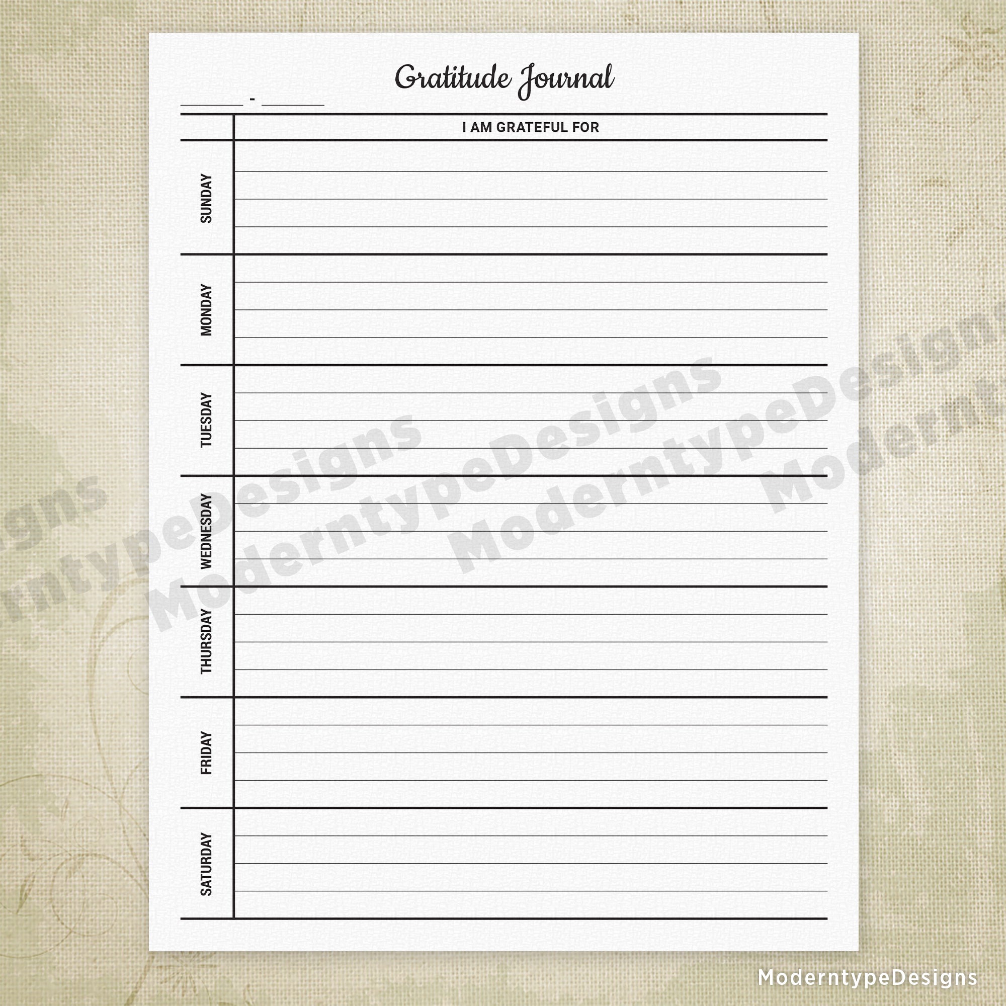 Weekly Gratitude Journal Printable