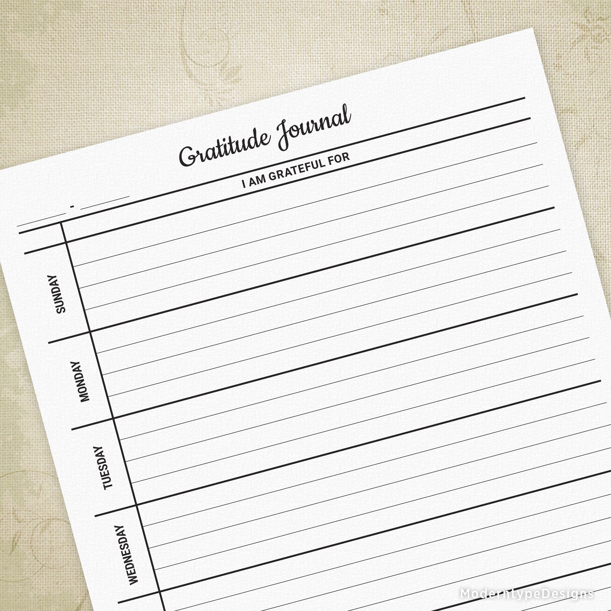 Document what you are thankful for 7 days a week with a PDF Weekly Gratitude Journal printable. All seven days are included on one sheet with room to write in your thoughts.