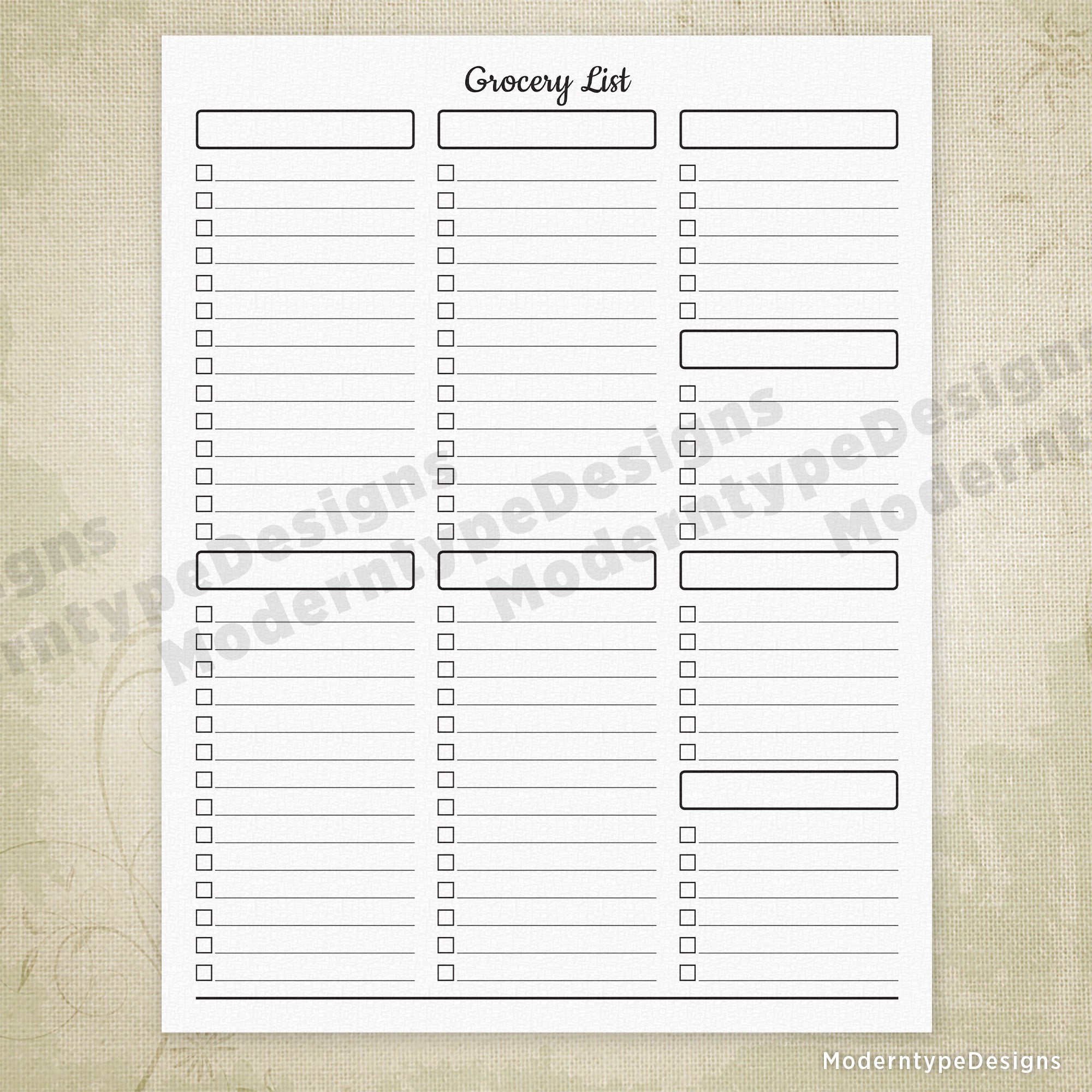 Grocery List Printable Sheet