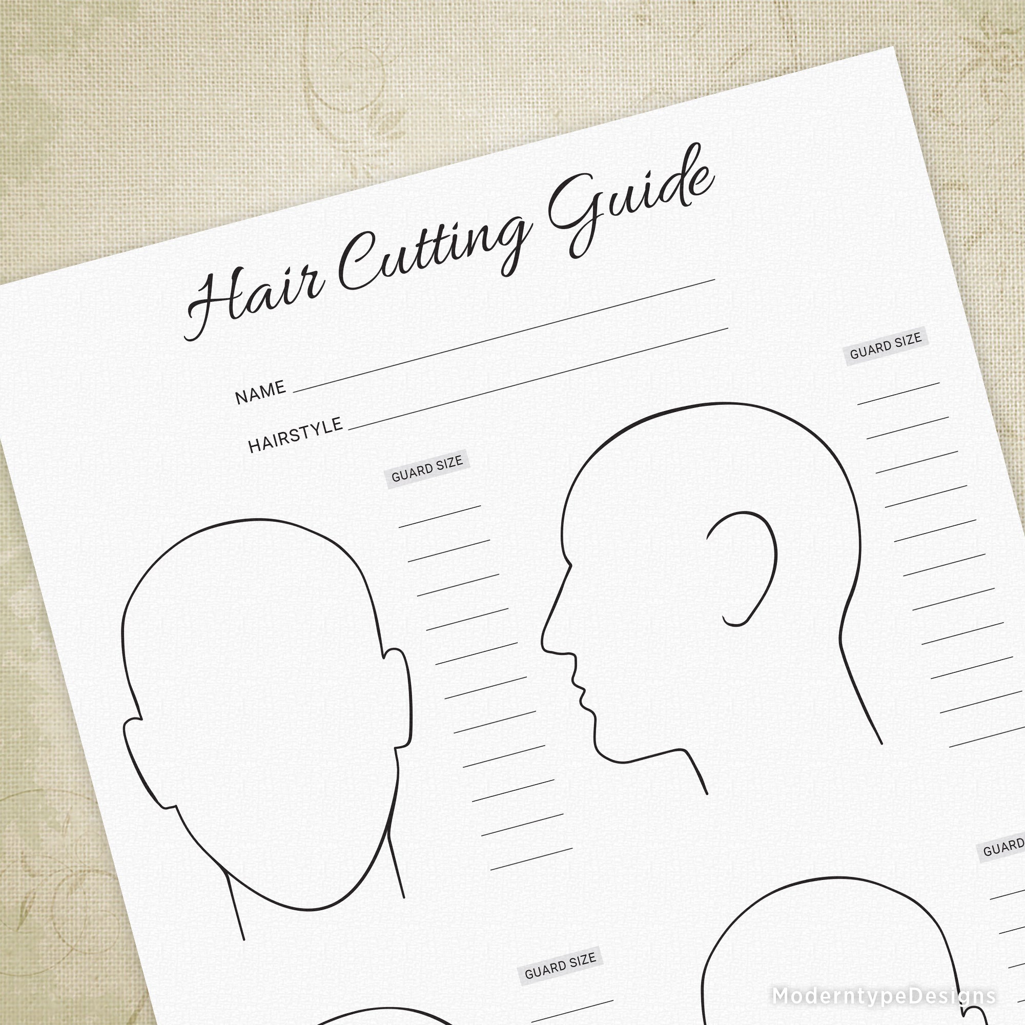 A Hair Cutting Guide Printable form is the perfect solution for documenting your latest haircuts. Write down your clipper sizes next to each drawing ... never forget those guard numbers again!