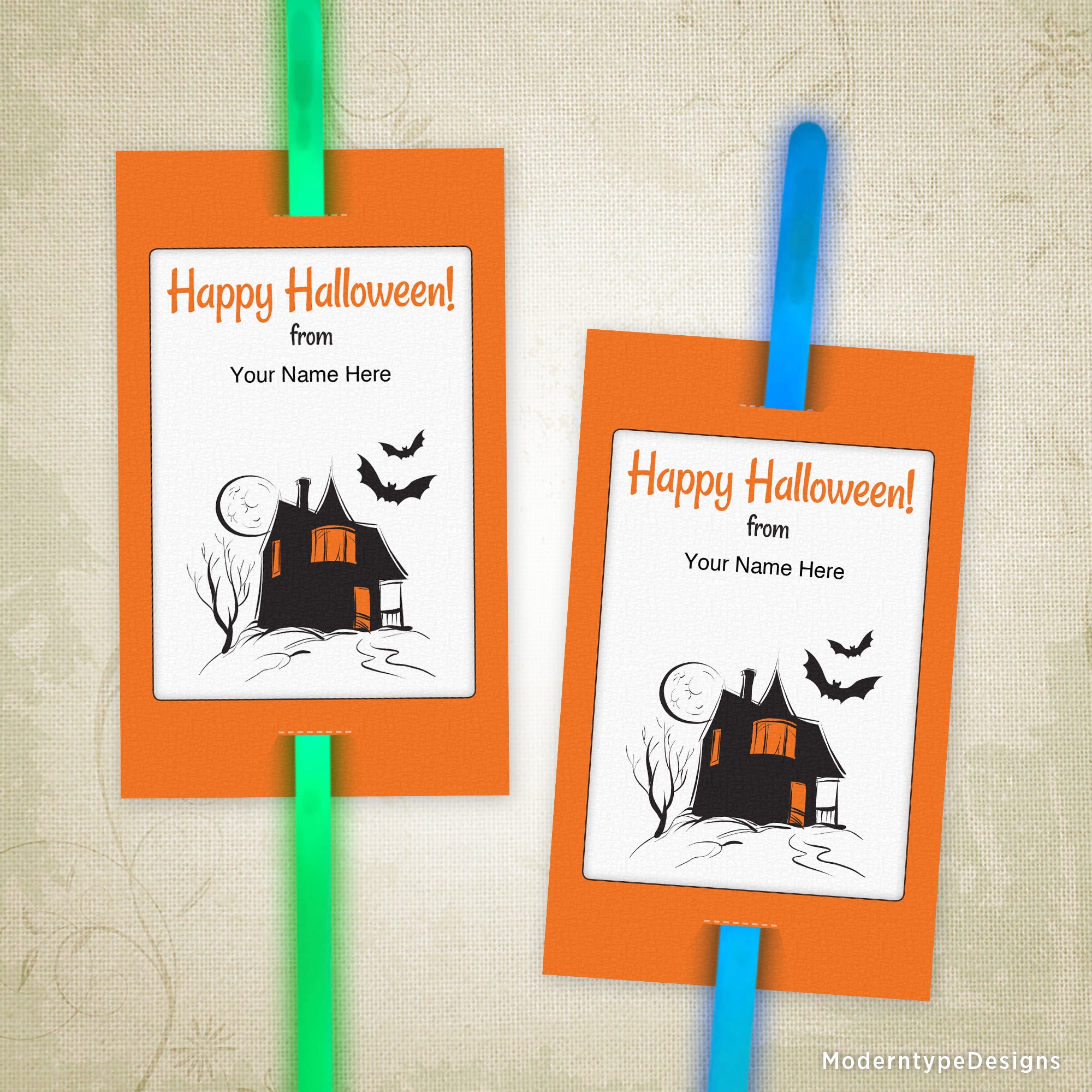 Halloween Glow Stick Pencil Tag Insert Printable, Personalized