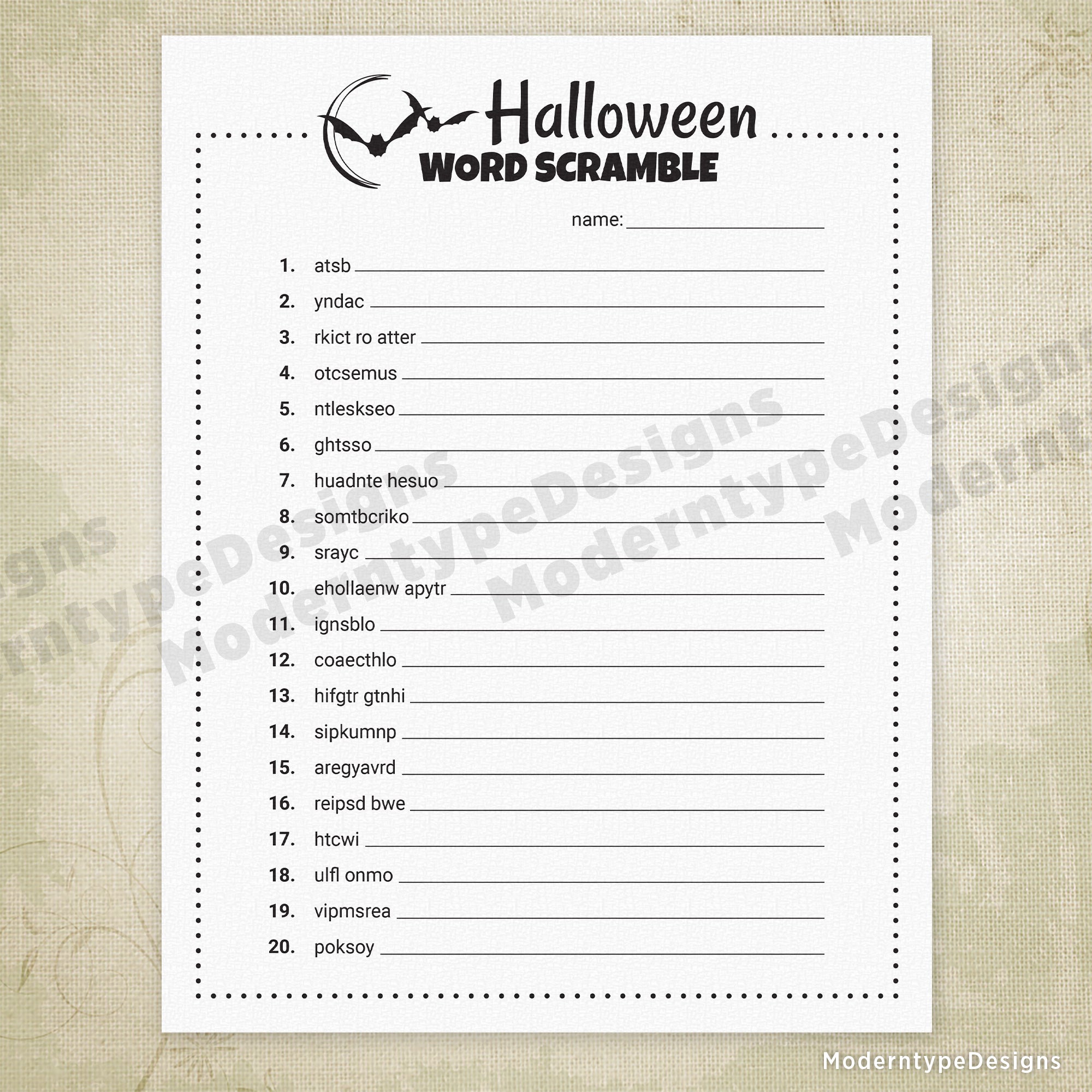 Halloween Word Scramble Game Printable