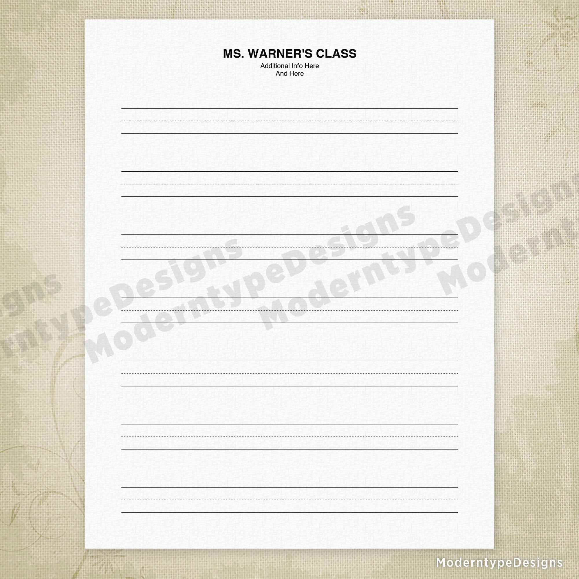 Handwriting Practice Printable Sheet, Personalized