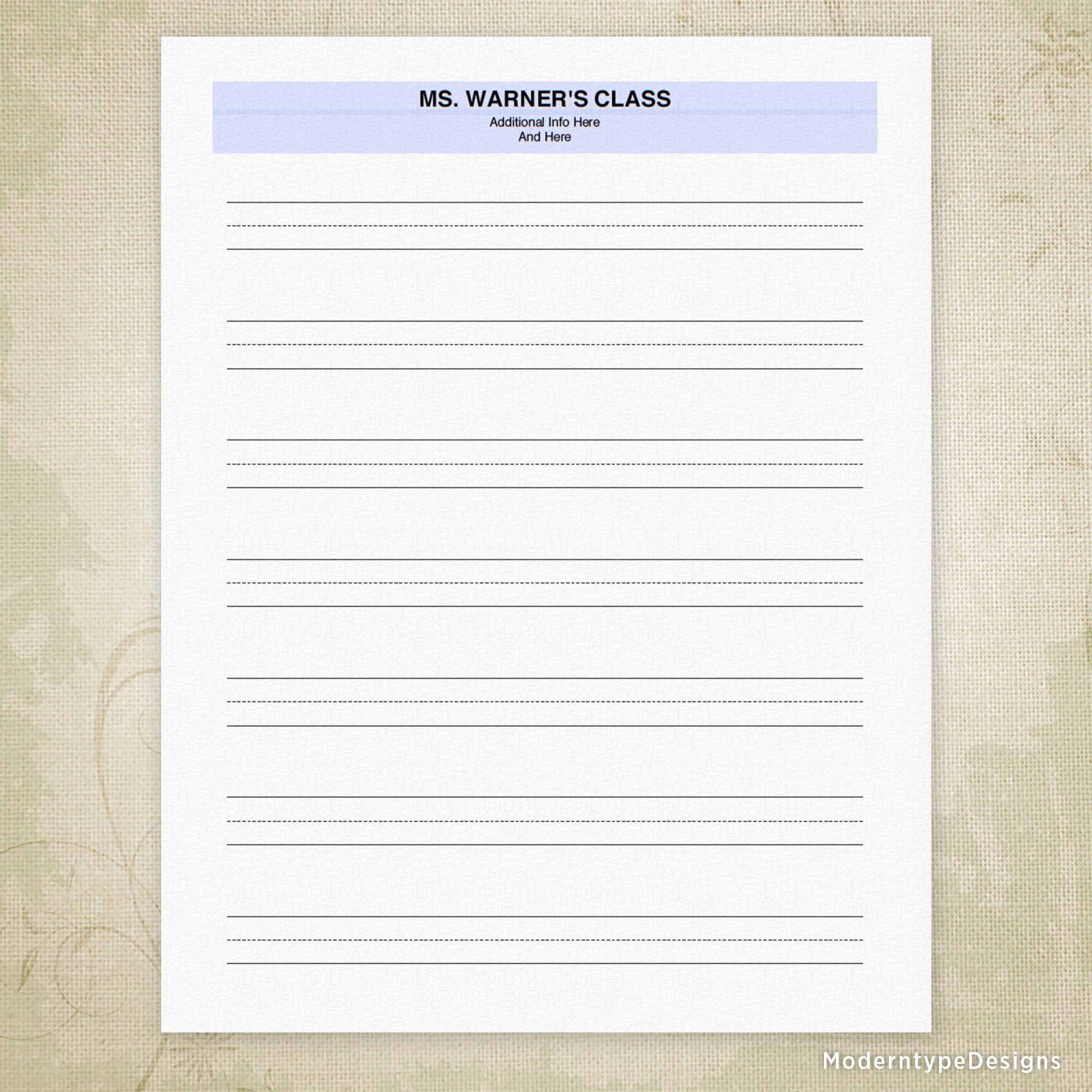 Handwriting Practice Printable Sheet, Personalized