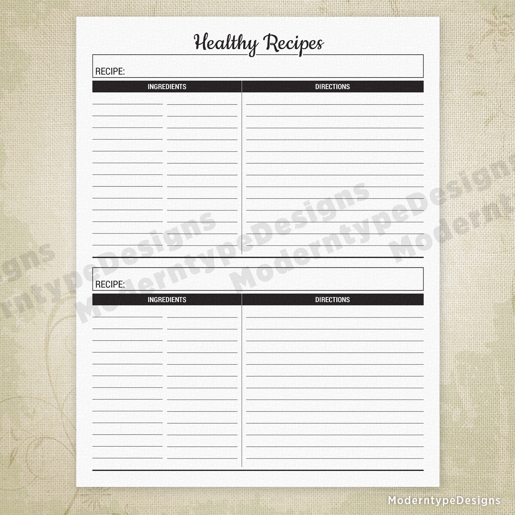 Healthy Recipes Printable