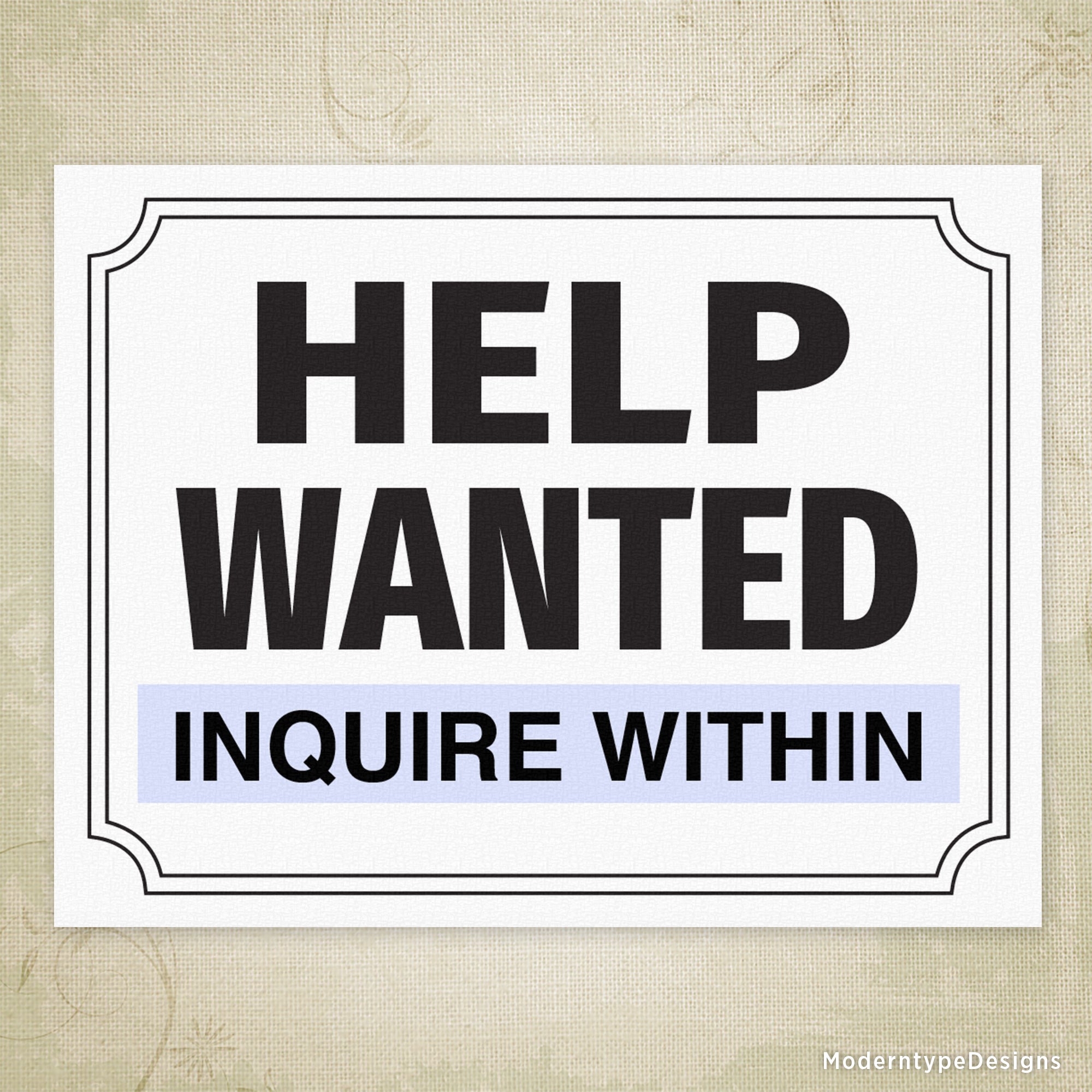 Help Wanted Printable Sign, Editable
