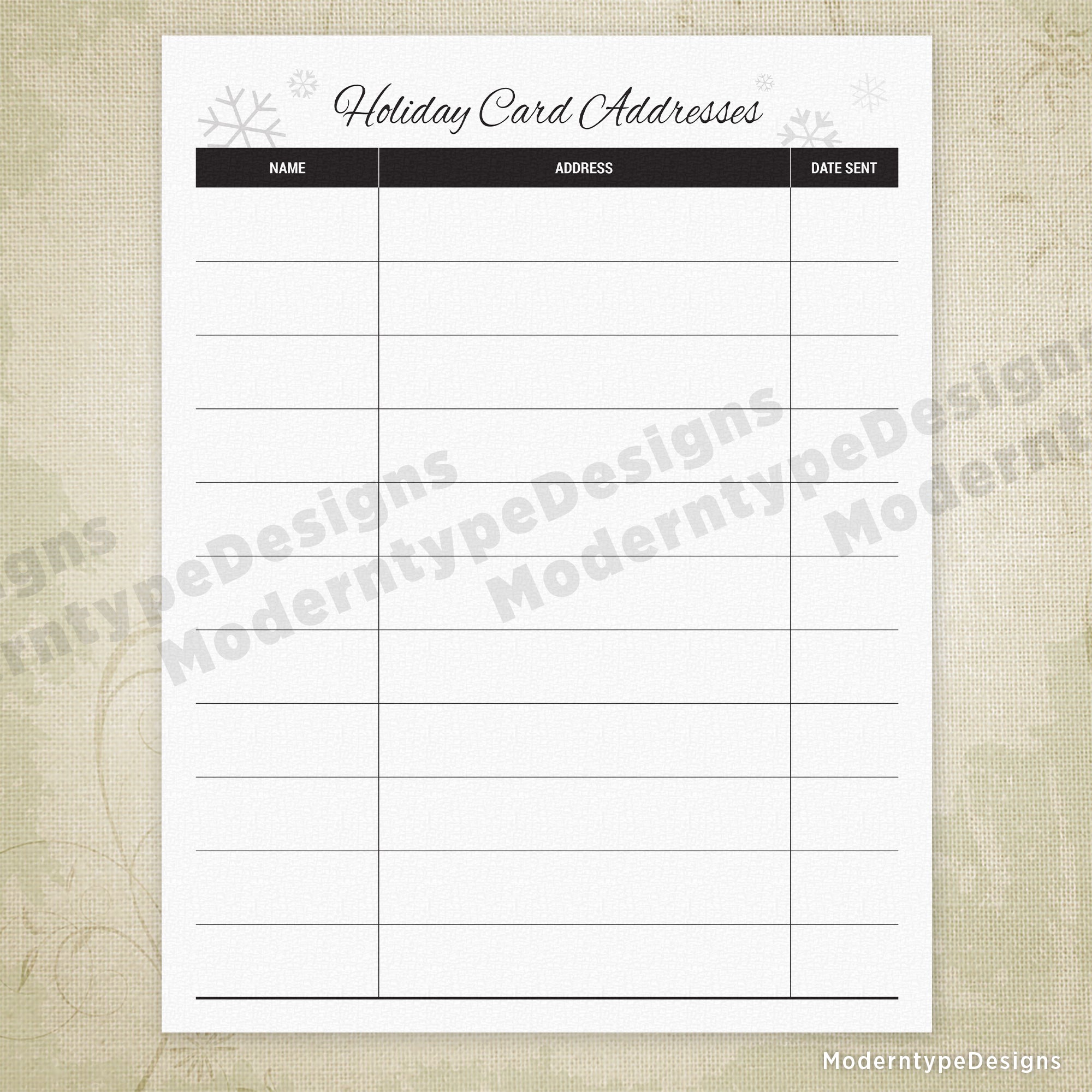 Holiday Card Addresses Printable