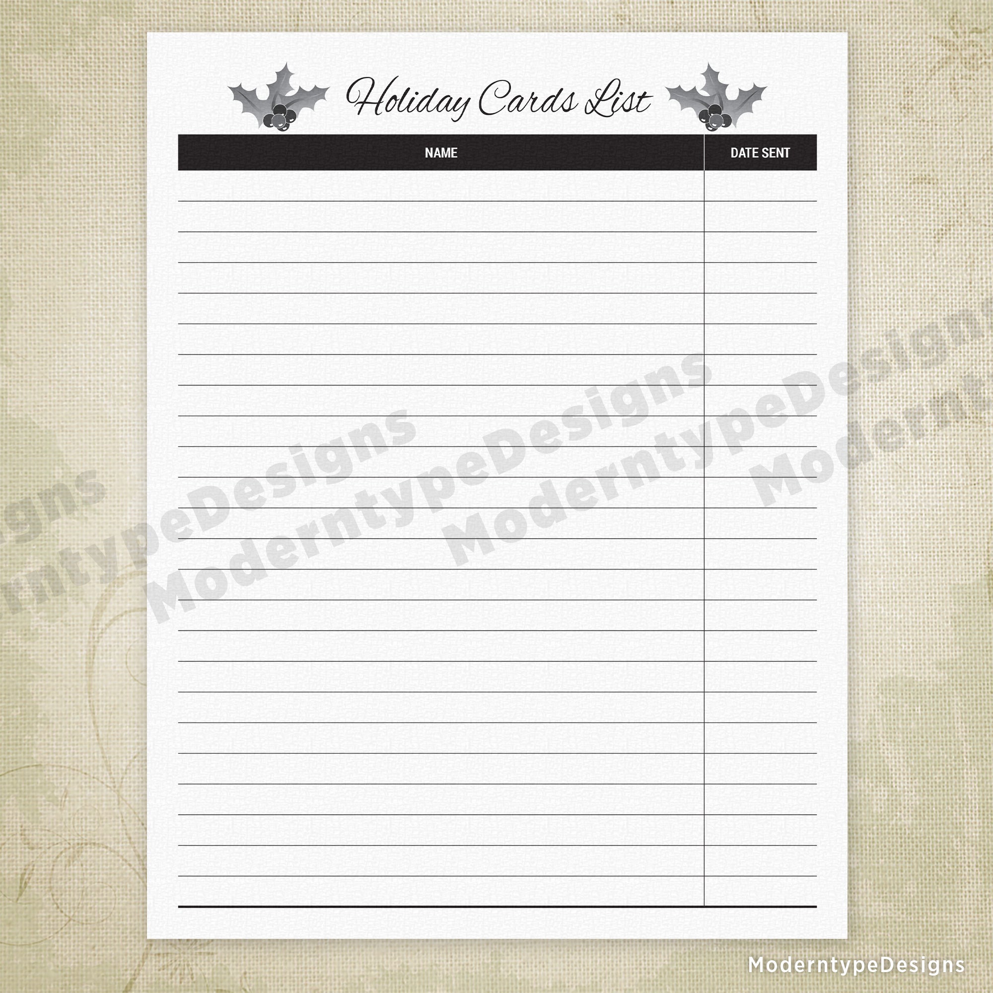 Holiday Cards List Printable