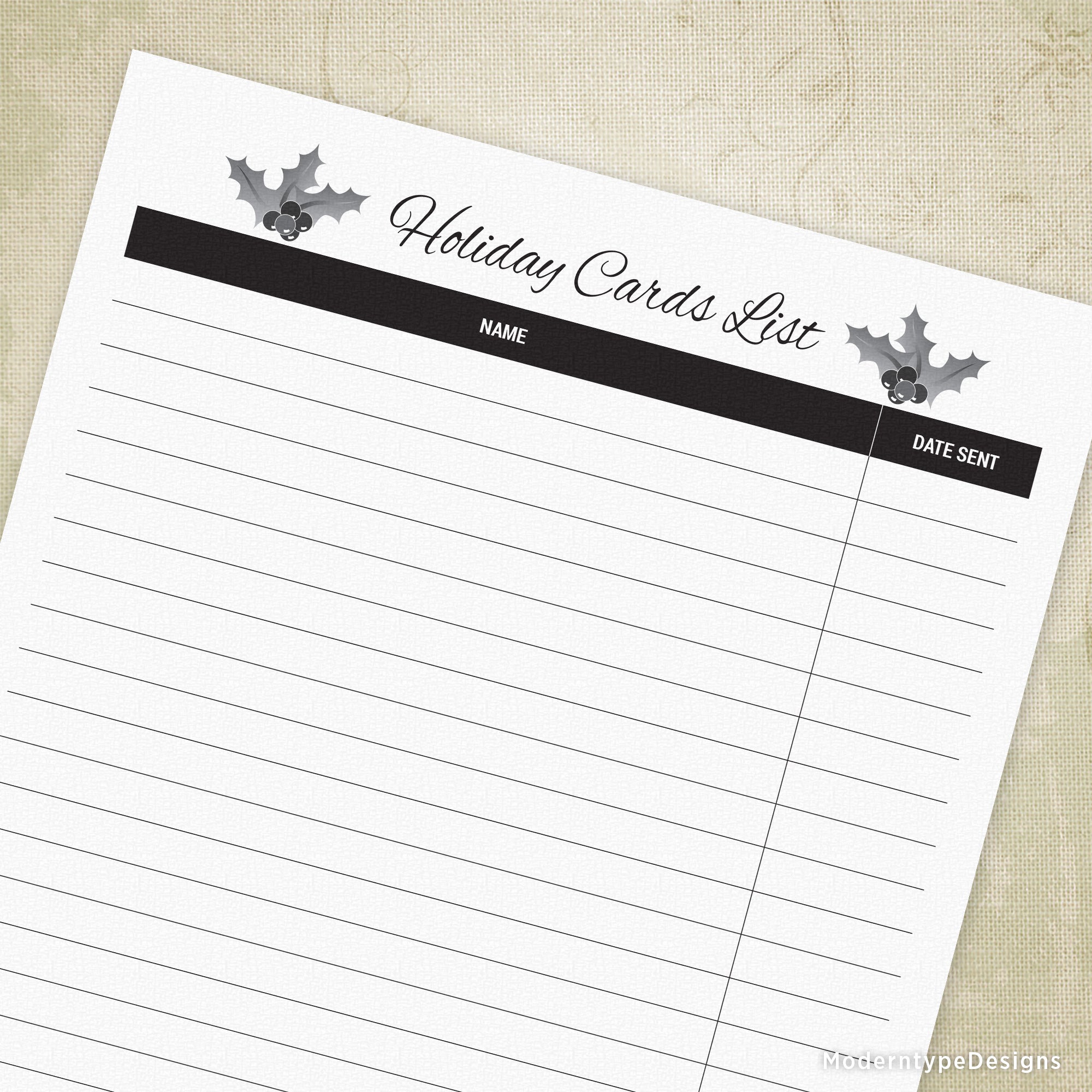 Holiday Cards List Printable