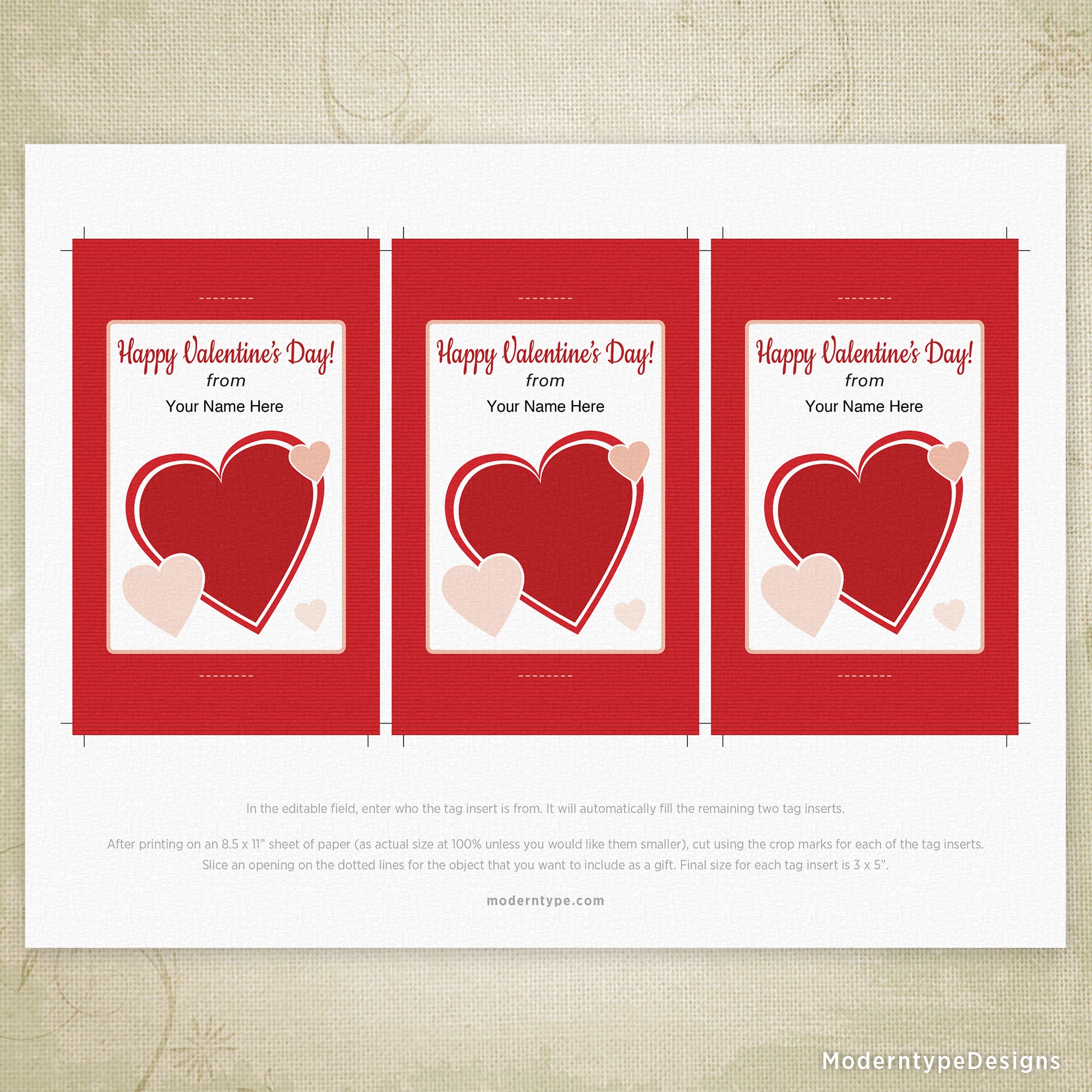 Valentine's Day Glow Stick Pencil Tag Printable, Personalized