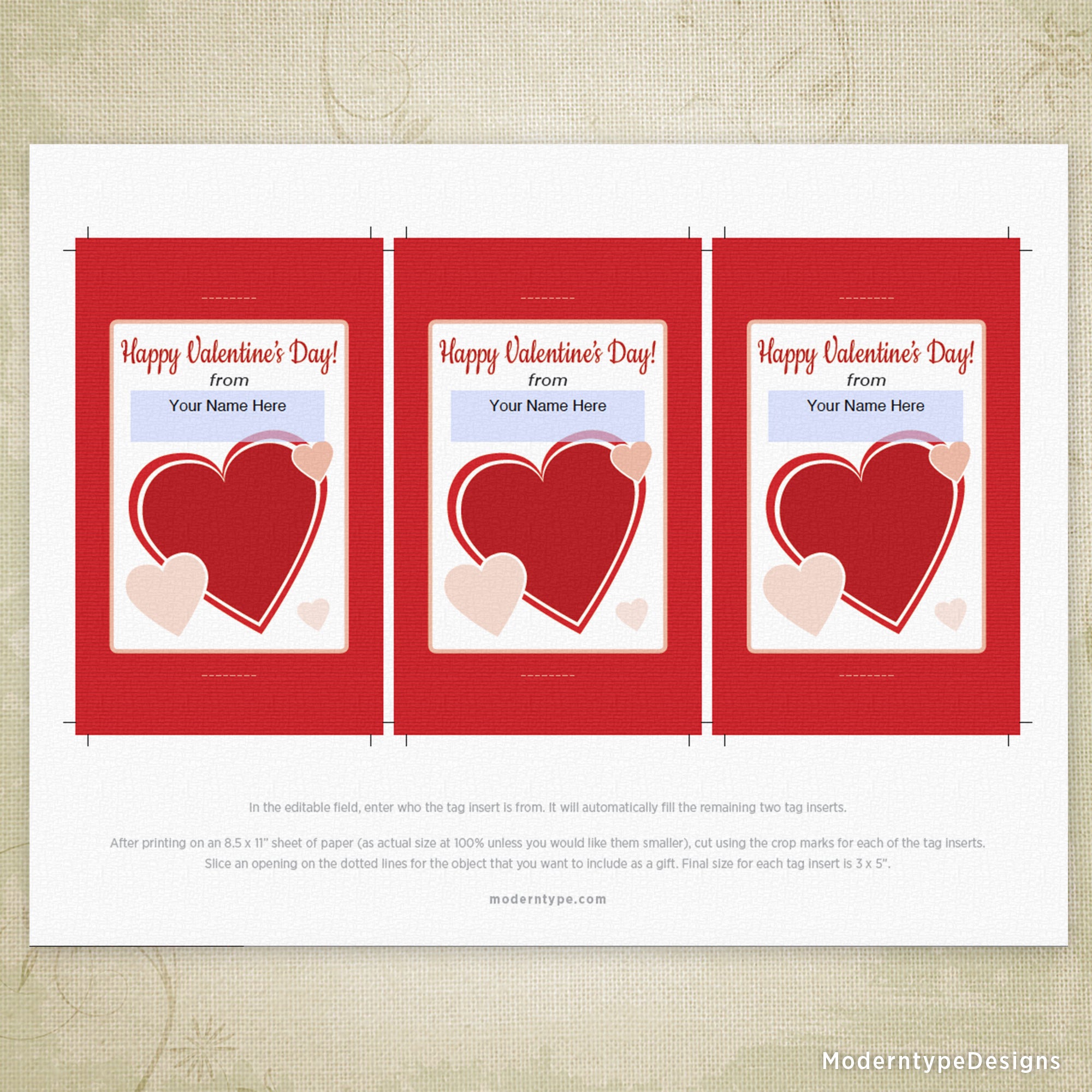 Valentine's Day Glow Stick Pencil Tag Printable, Personalized