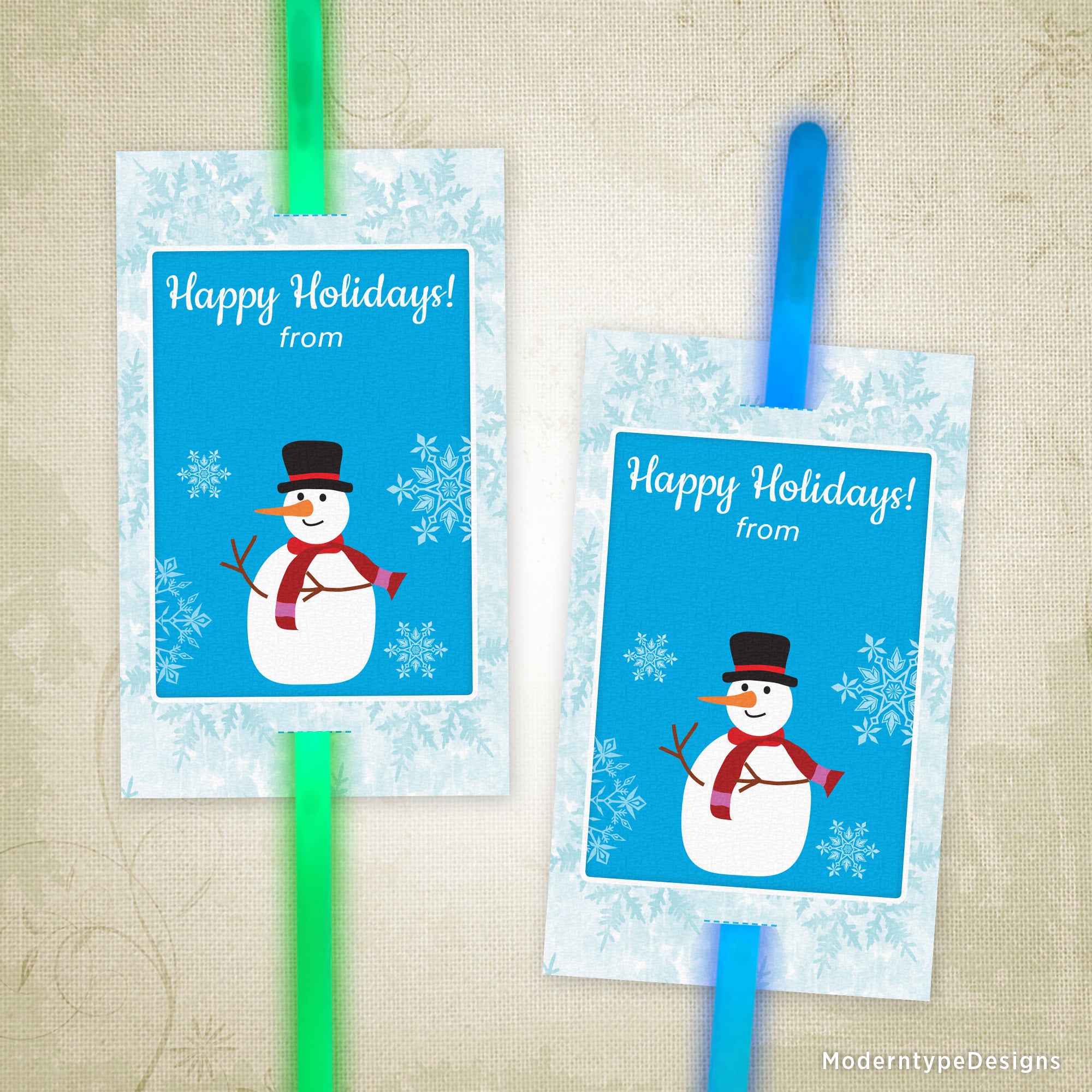 Holiday Glow Stick, Pencil Tag Printable, Personalized