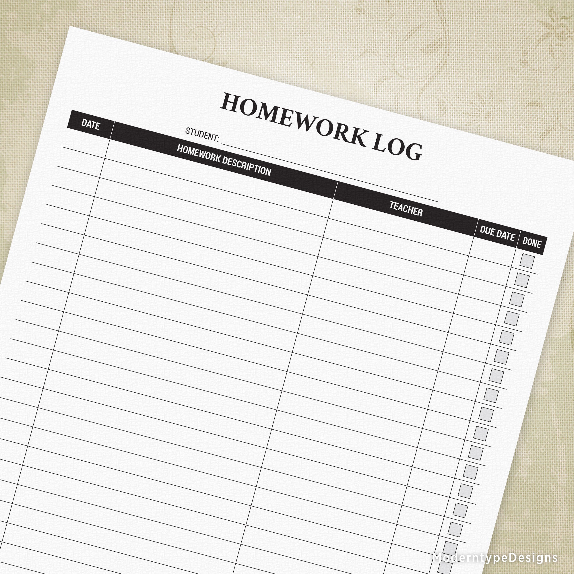 The Homework Log Printable #1 is a structured PDF designed to help parents and students track daily homework assignments efficiently. Ideal for supporting your child's academic progress and ensuring consistent study habits.