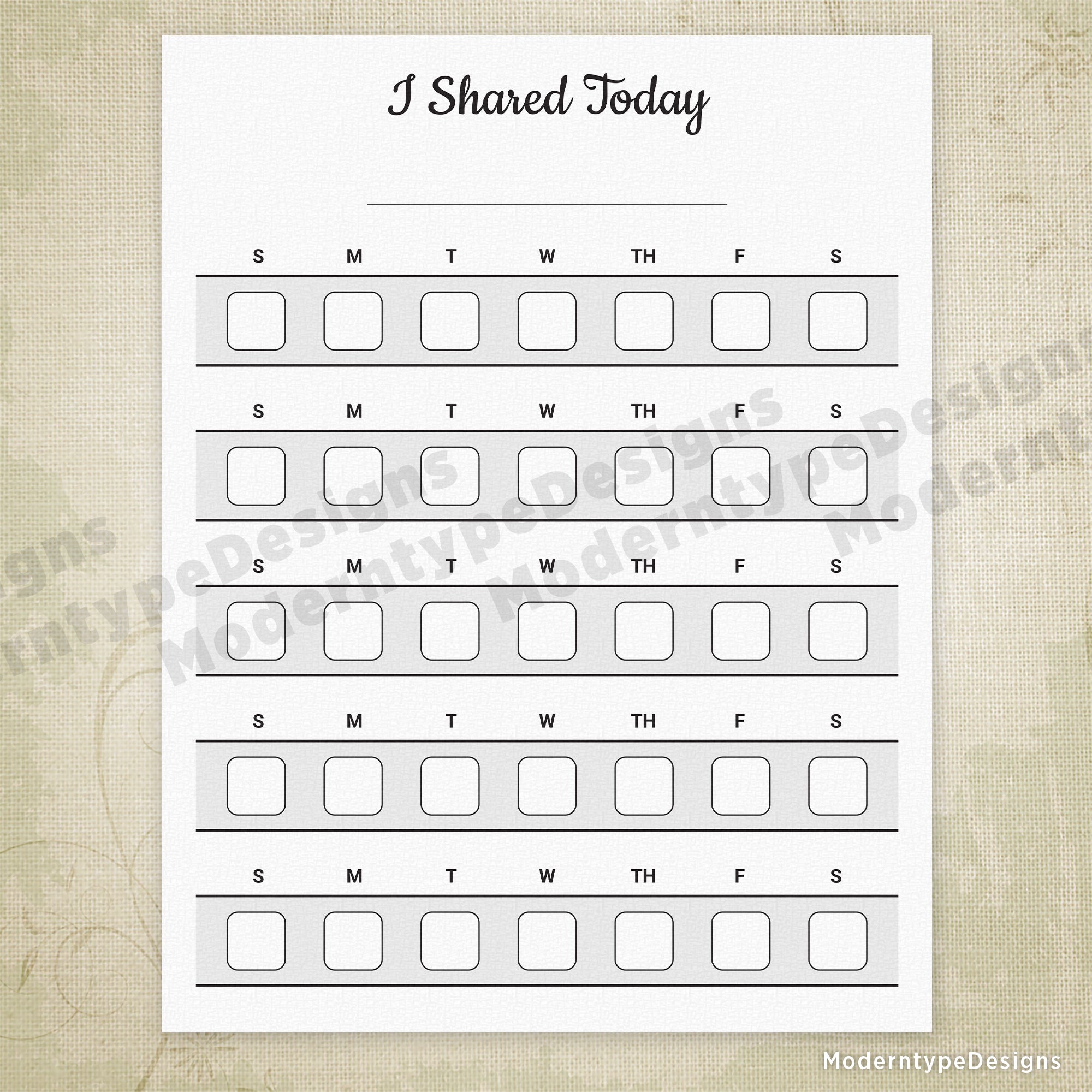 I Shared Today Printable Chart