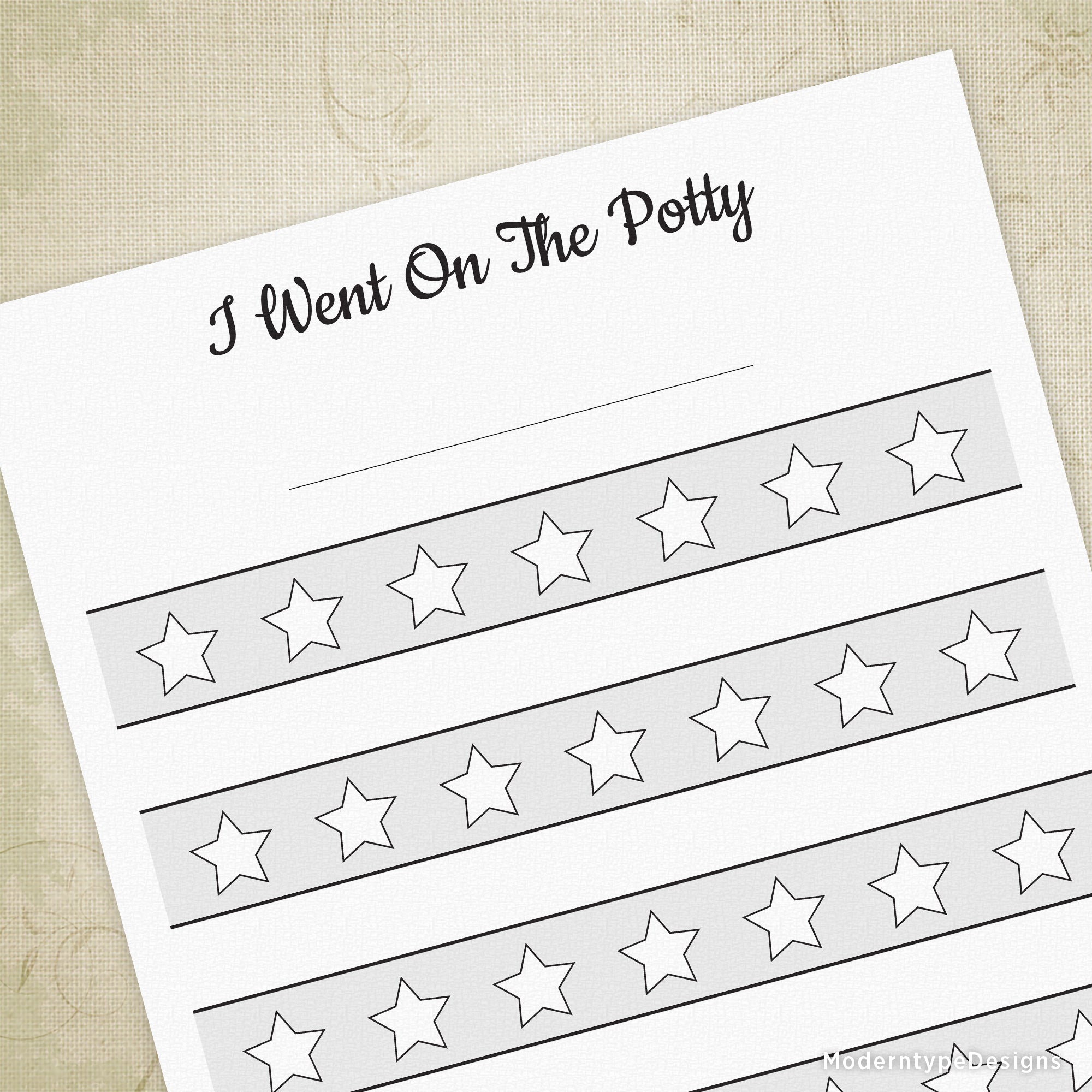 A printable potty chart with the title 'I Went On The Potty' and a list of stars for tracking bathroom progress.