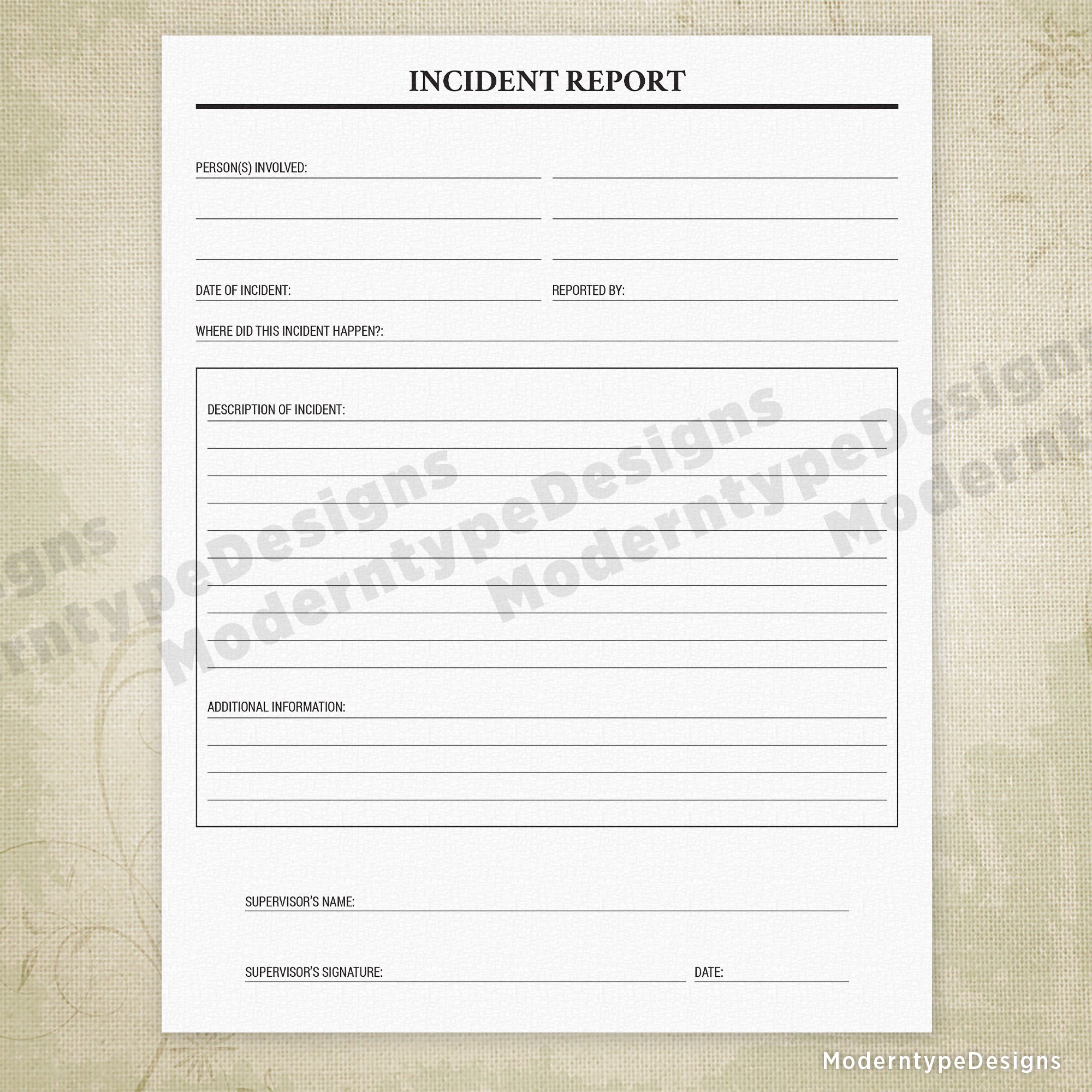 Incident Report Printable