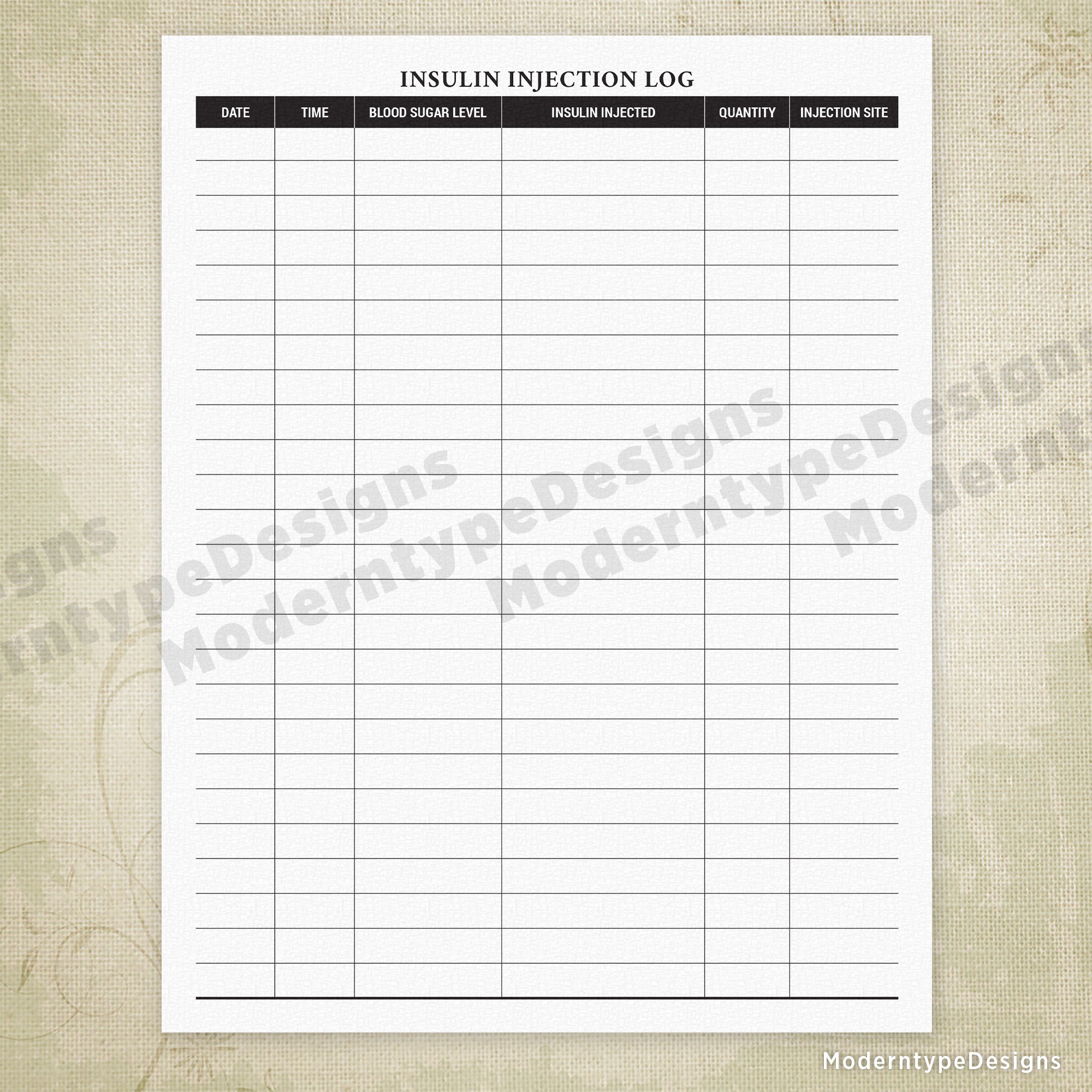 Insulin Injection Log Printable