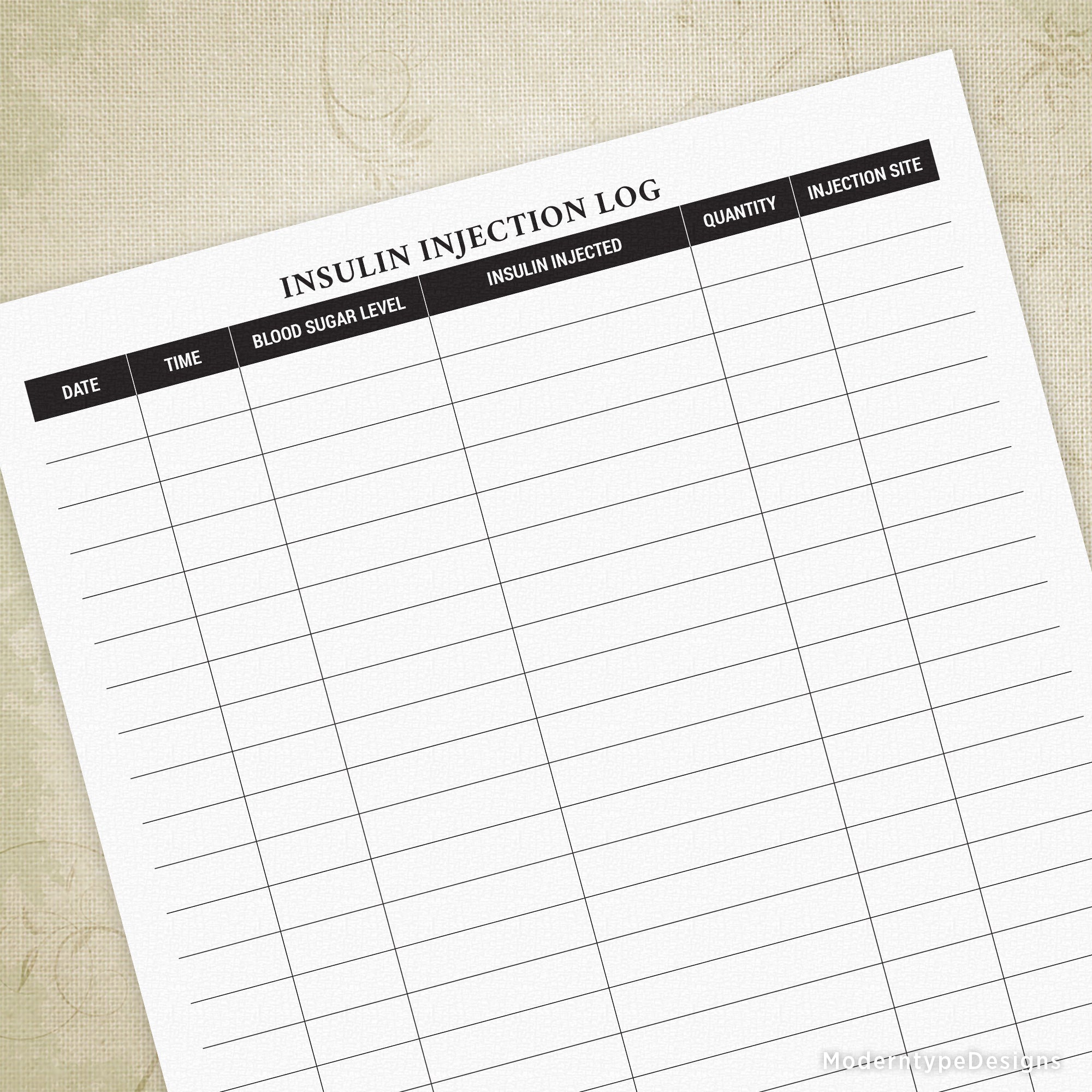 Great for caregivers and home-care workers, this PDF will ensure that your loved one or client has an accurate log of insulin injections. Also great for those who are new to tracking their diabetes treatments.