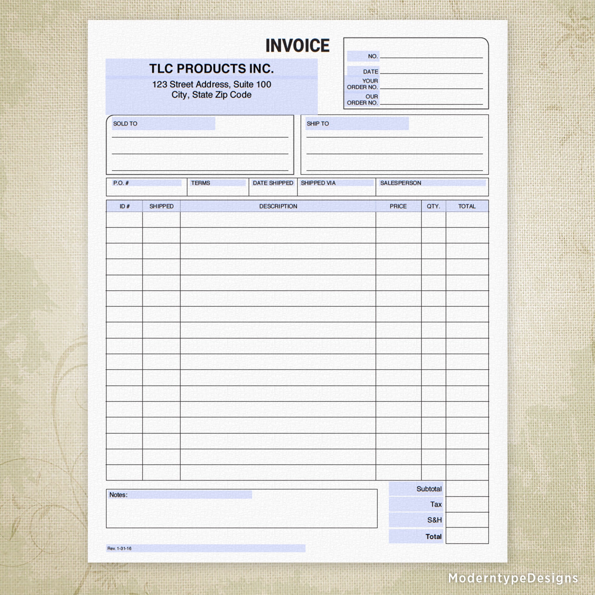 Invoice Form Printable, Personalized, #1