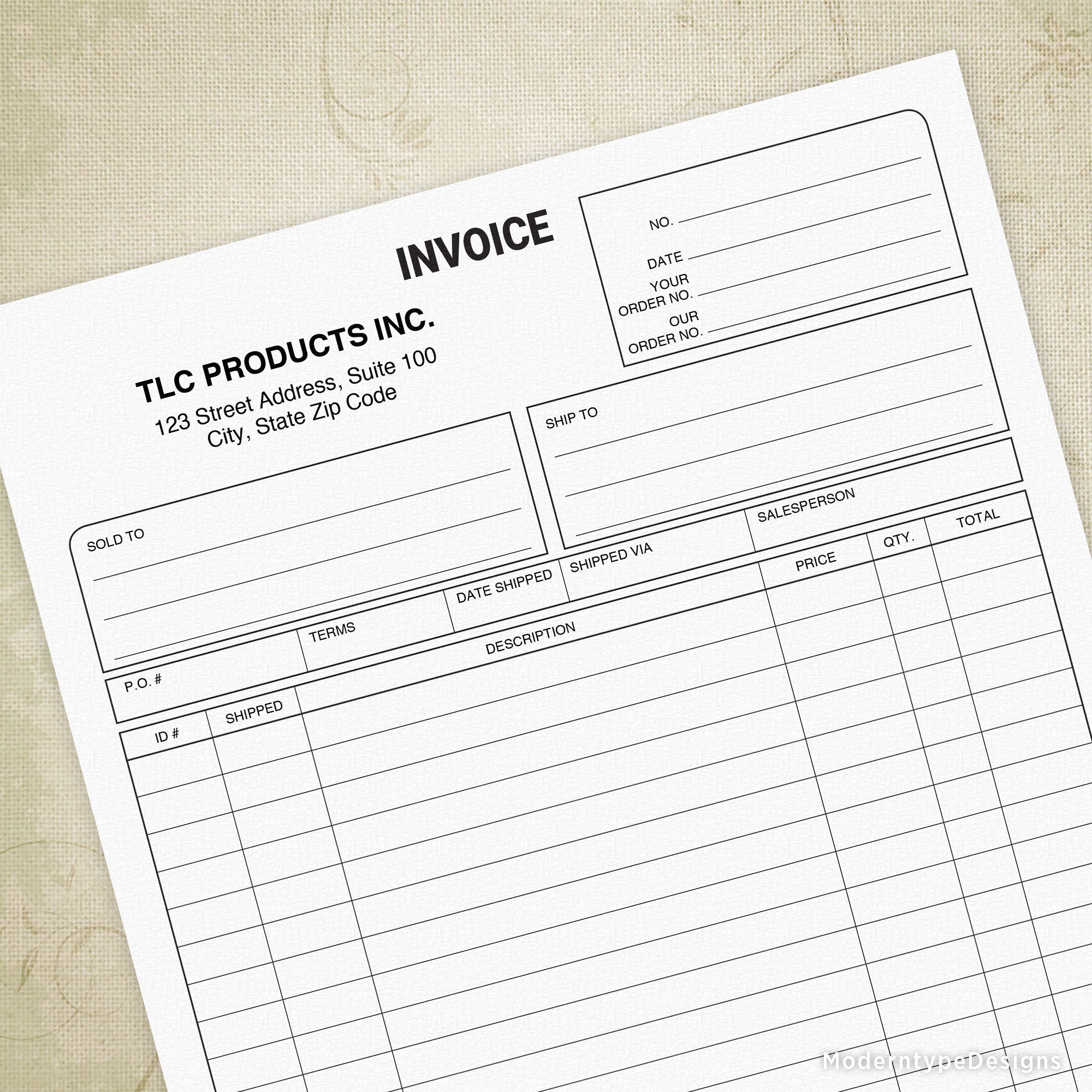 This is a PDF Invoice Printable Business Form for digital download with various editable fields. Please look over it carefully, not all boxes are editable.