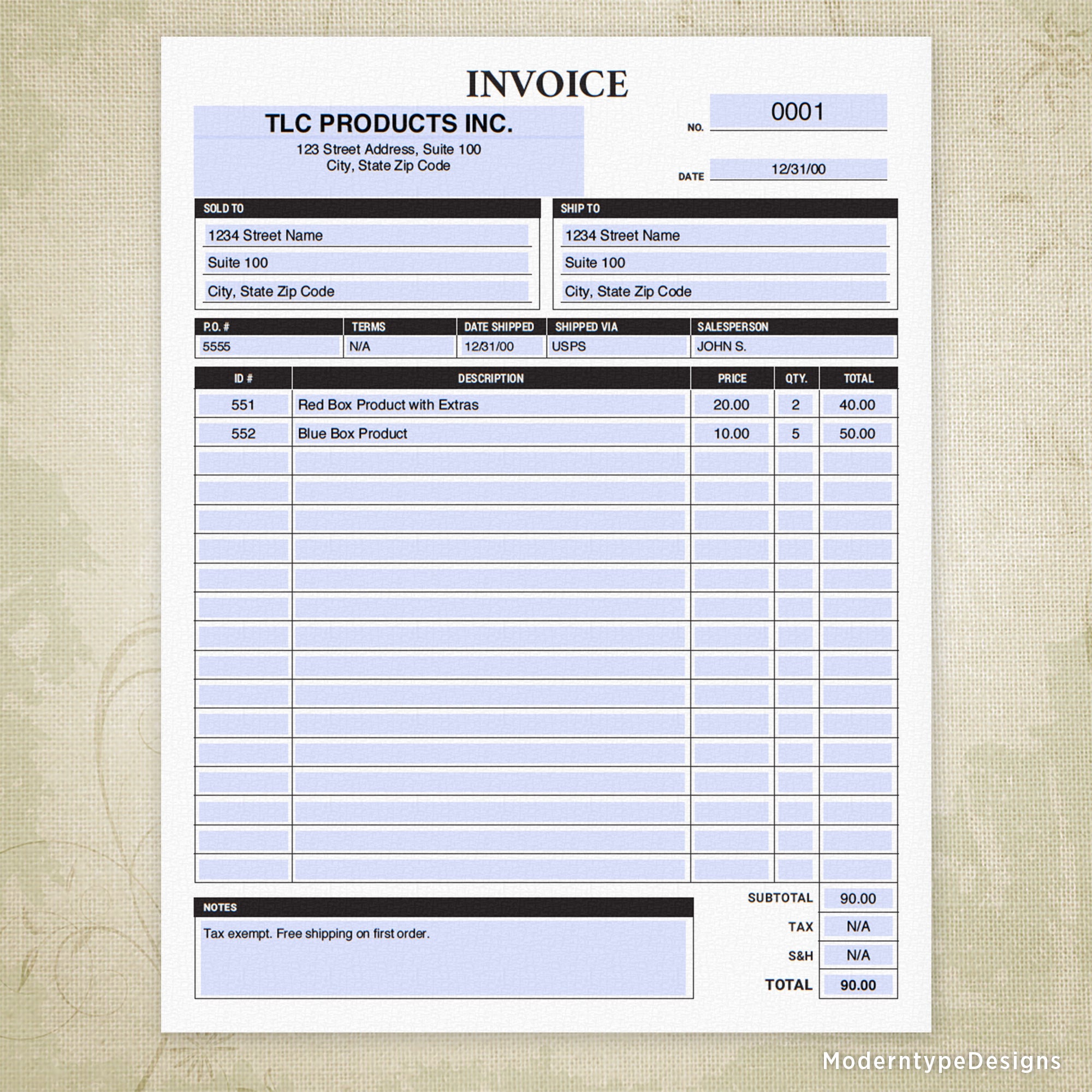 Invoice Form Printable, Editable, #4