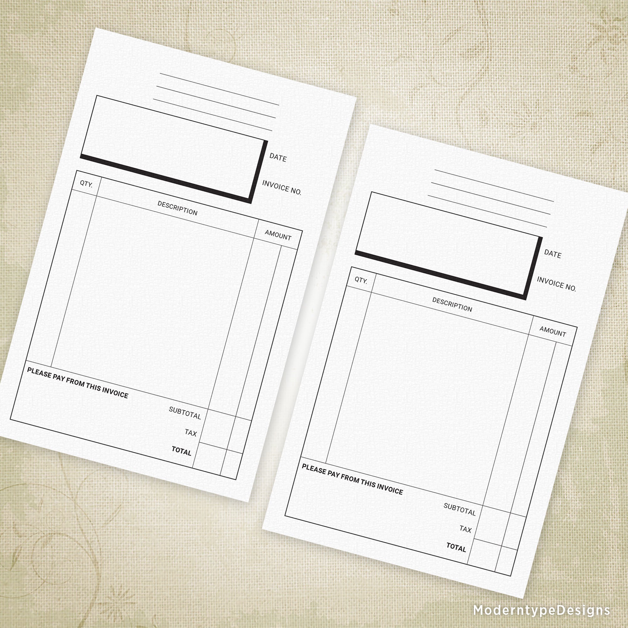 This is a Small Invoice Form Printable PDF. This temporary invoice can be used while you are working on getting a brand-specific invoice printed elsewhere. Includes lines at the top to write in your company information. Also includes light crop marks for easy cutting.