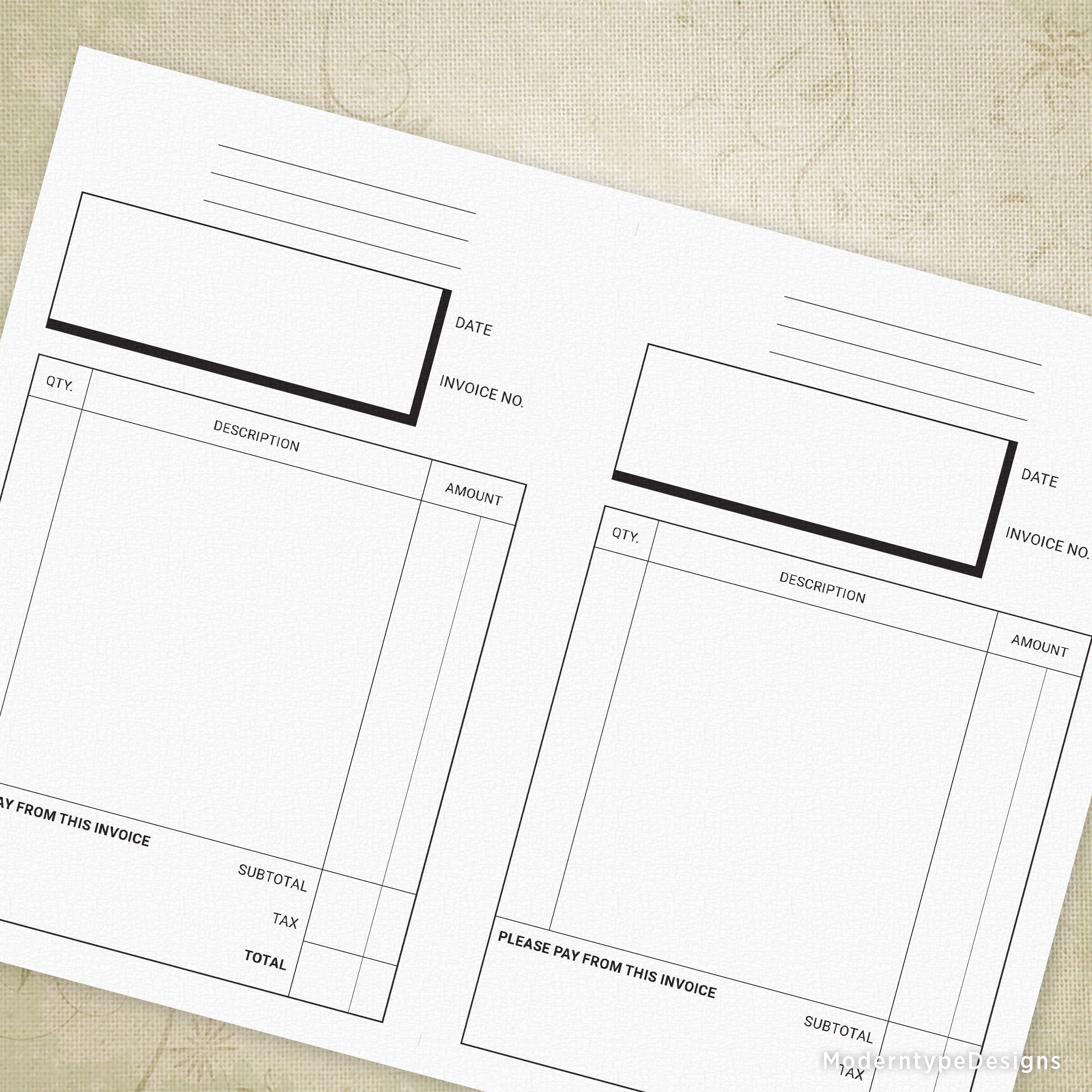 Invoice Form Printable, 5.5 x 8.5", Half Sheet, #2