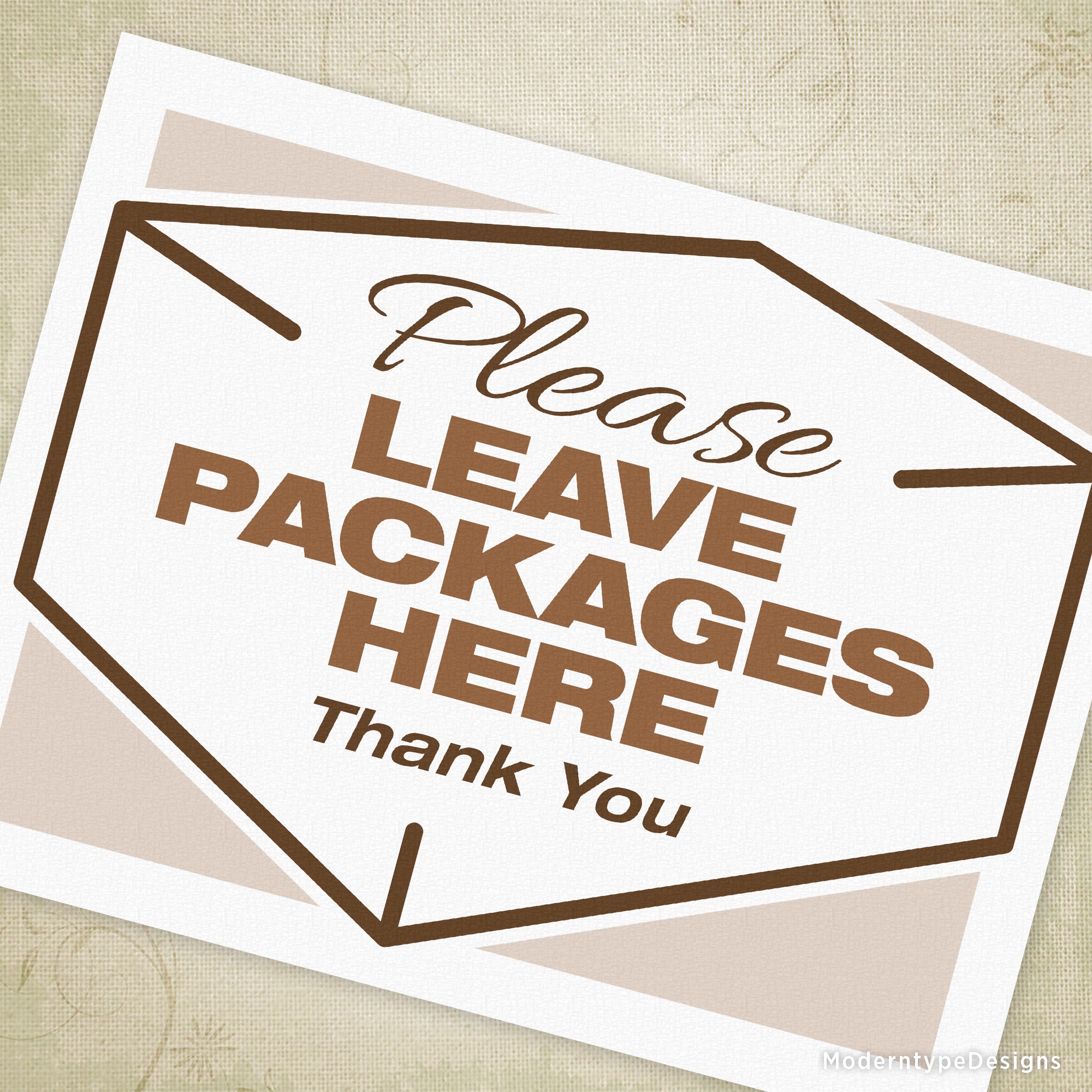 This is a US letter-sized PDF Please Leave Packages Here Printable Sign. Let your visitors know exactly where the delivered items need to be placed.