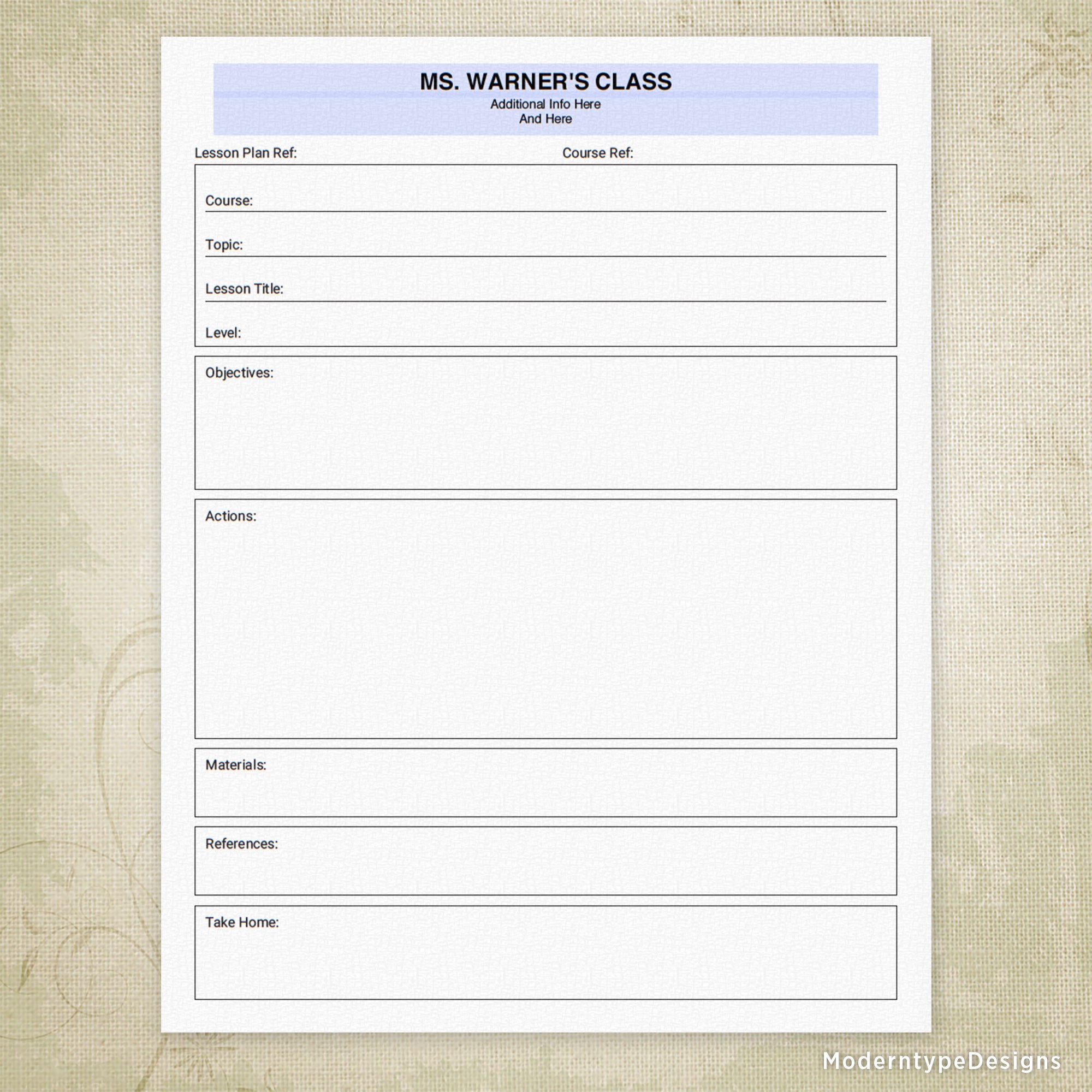 School Lesson Planner Printable, Personalized